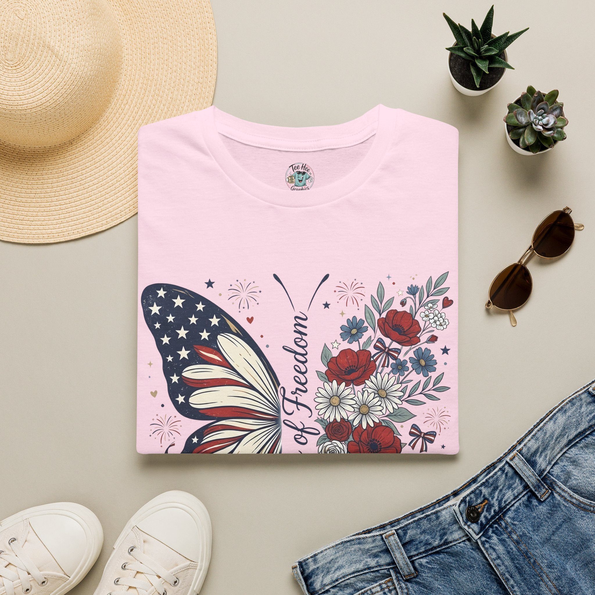 Patriotic Butterfly T-Shirt — 4th of July Freedom Floral Tee