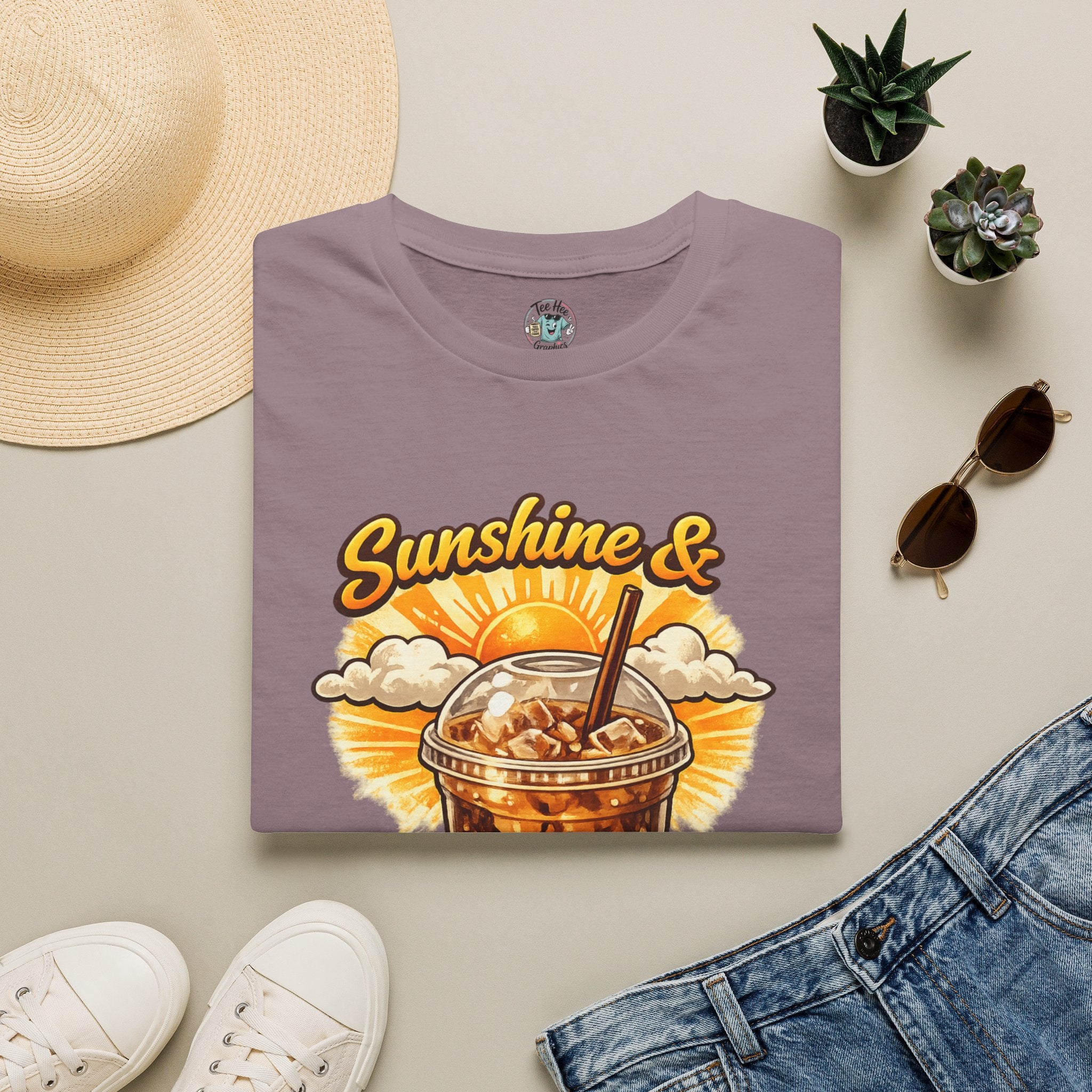 Sunshine & Iced Coffee T-Shirt — Summer Cafe Vibes Tee