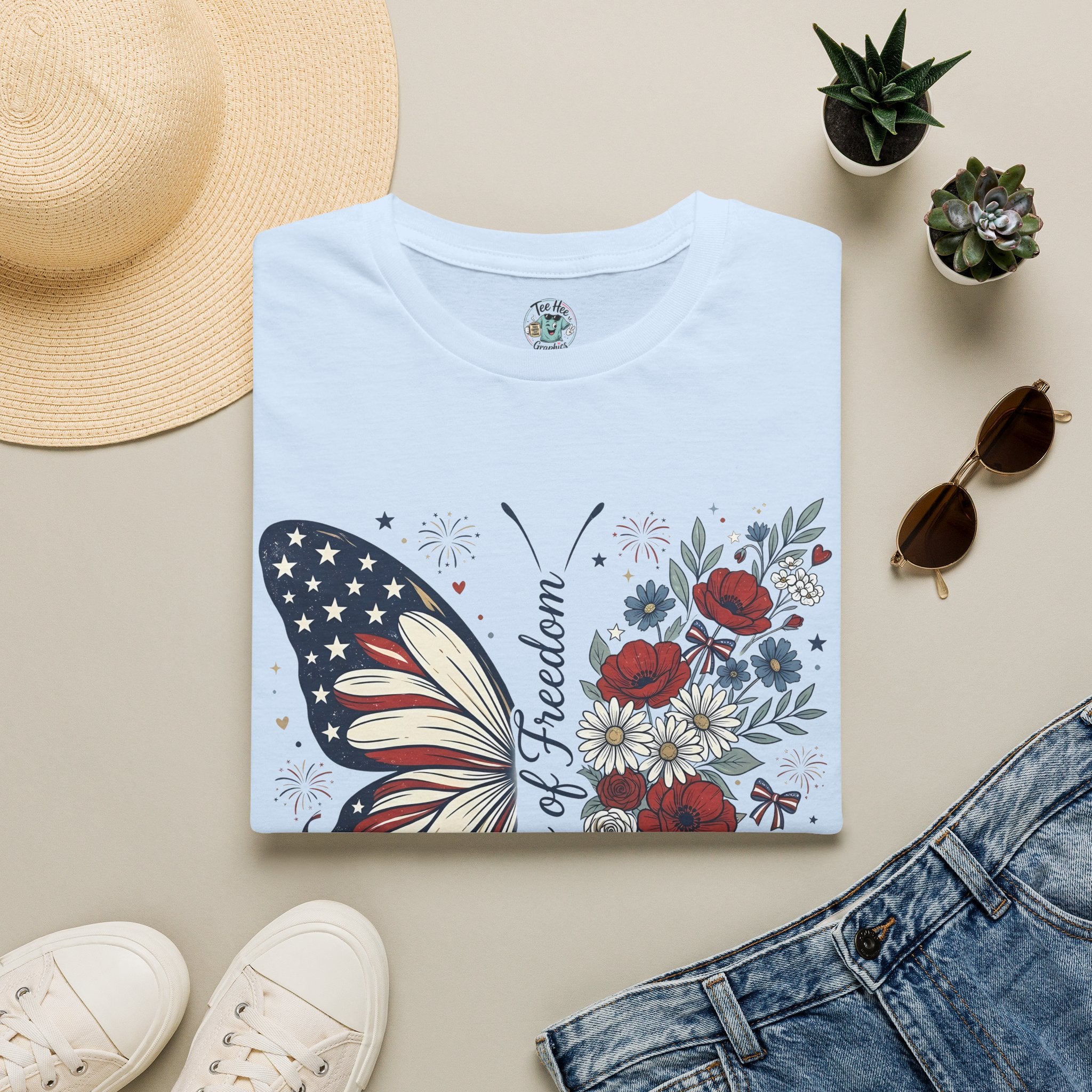 Patriotic Butterfly T-Shirt — 4th of July Freedom Floral Tee