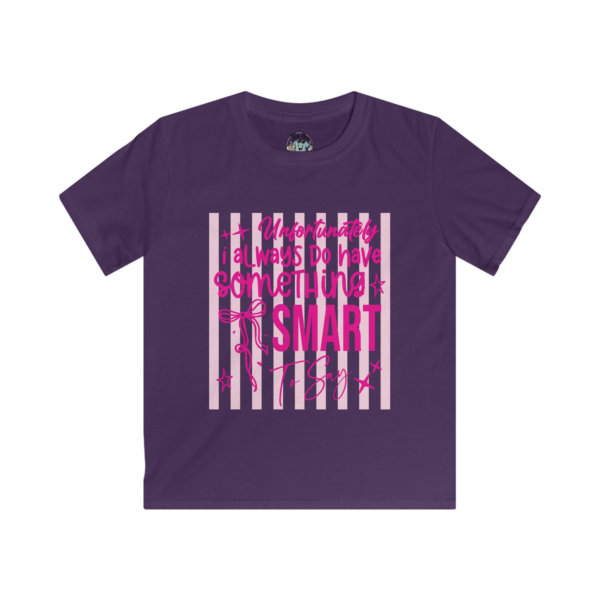 Kids Tee — "Unfortunately I Always Have Something to Say" Pink Bow Cute Graphic