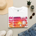 Sunset Palm Beach T-Shirt — Hot Pink & Teal Ocean Vibes