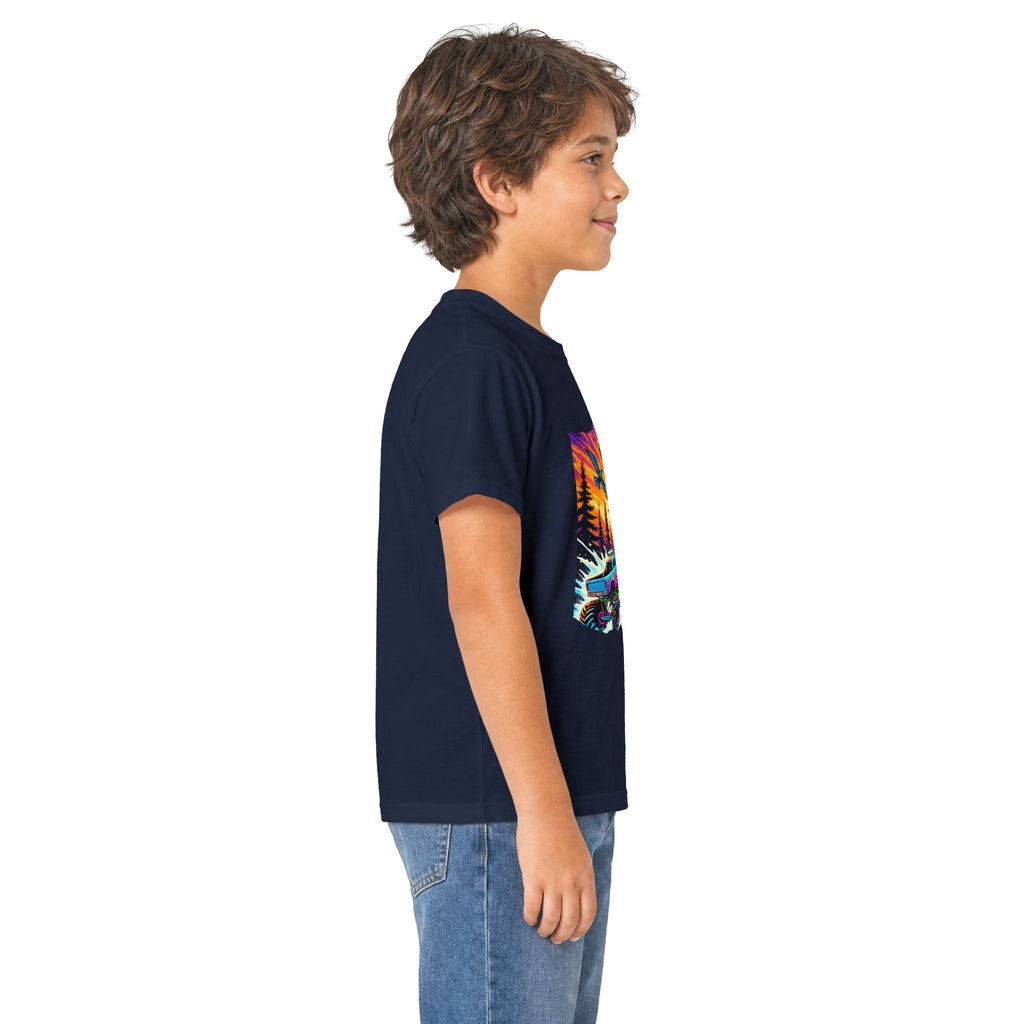 Kids T‑Shirt — Neon T‑Rex & Monster Truck Graphic