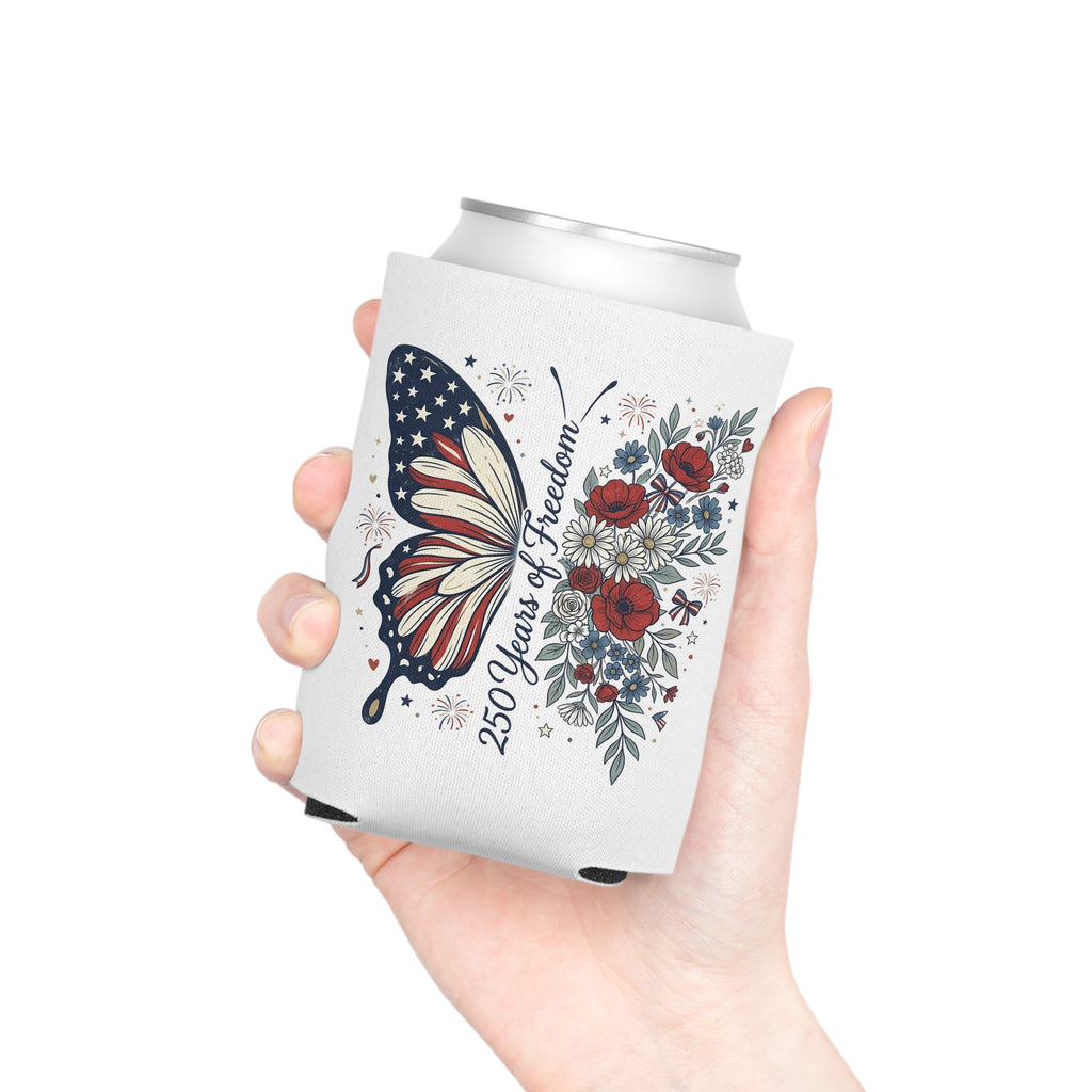 Patriotic Butterfly Can Cooler — Red White & Blue Koozie