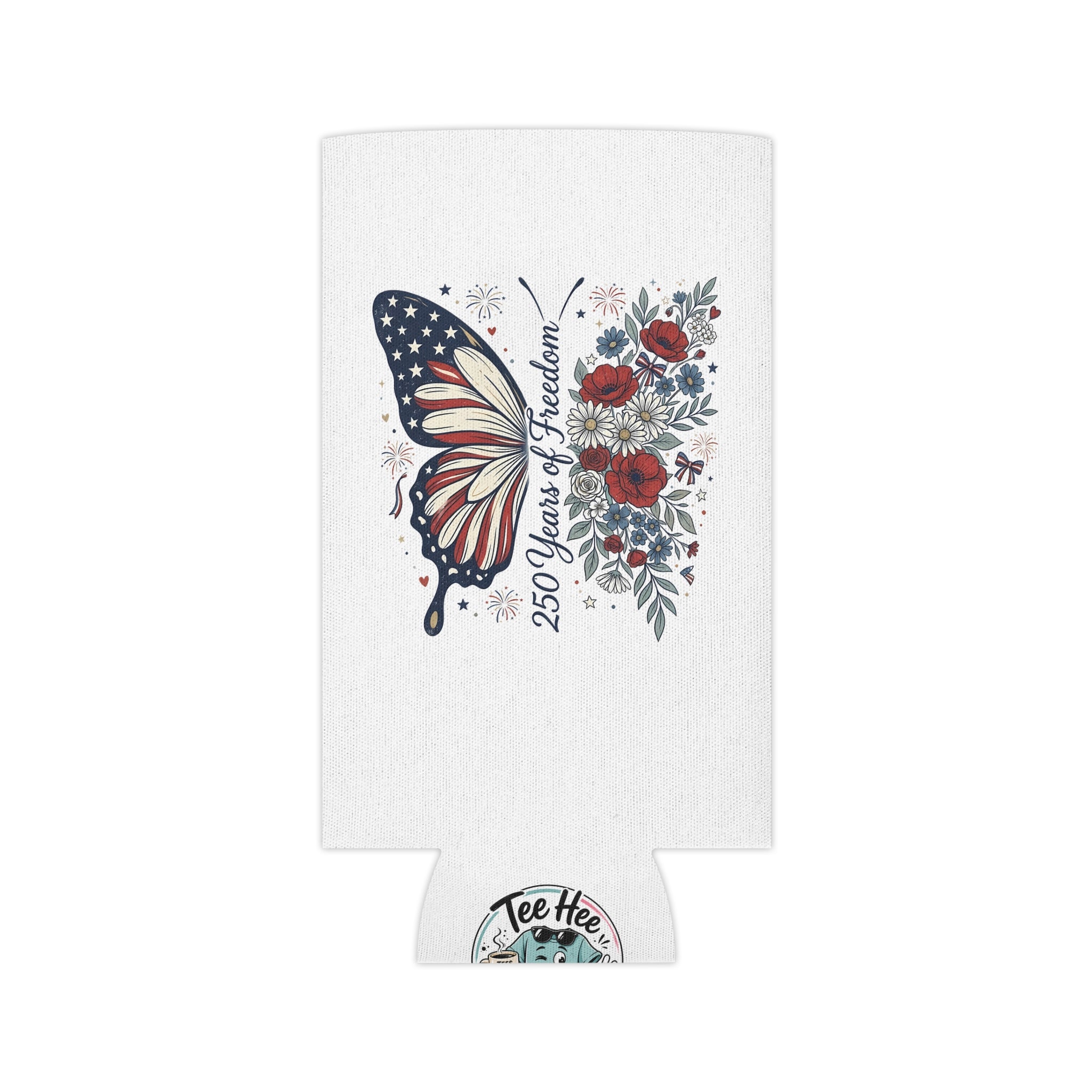 Patriotic Butterfly Can Cooler — Red White & Blue Koozie