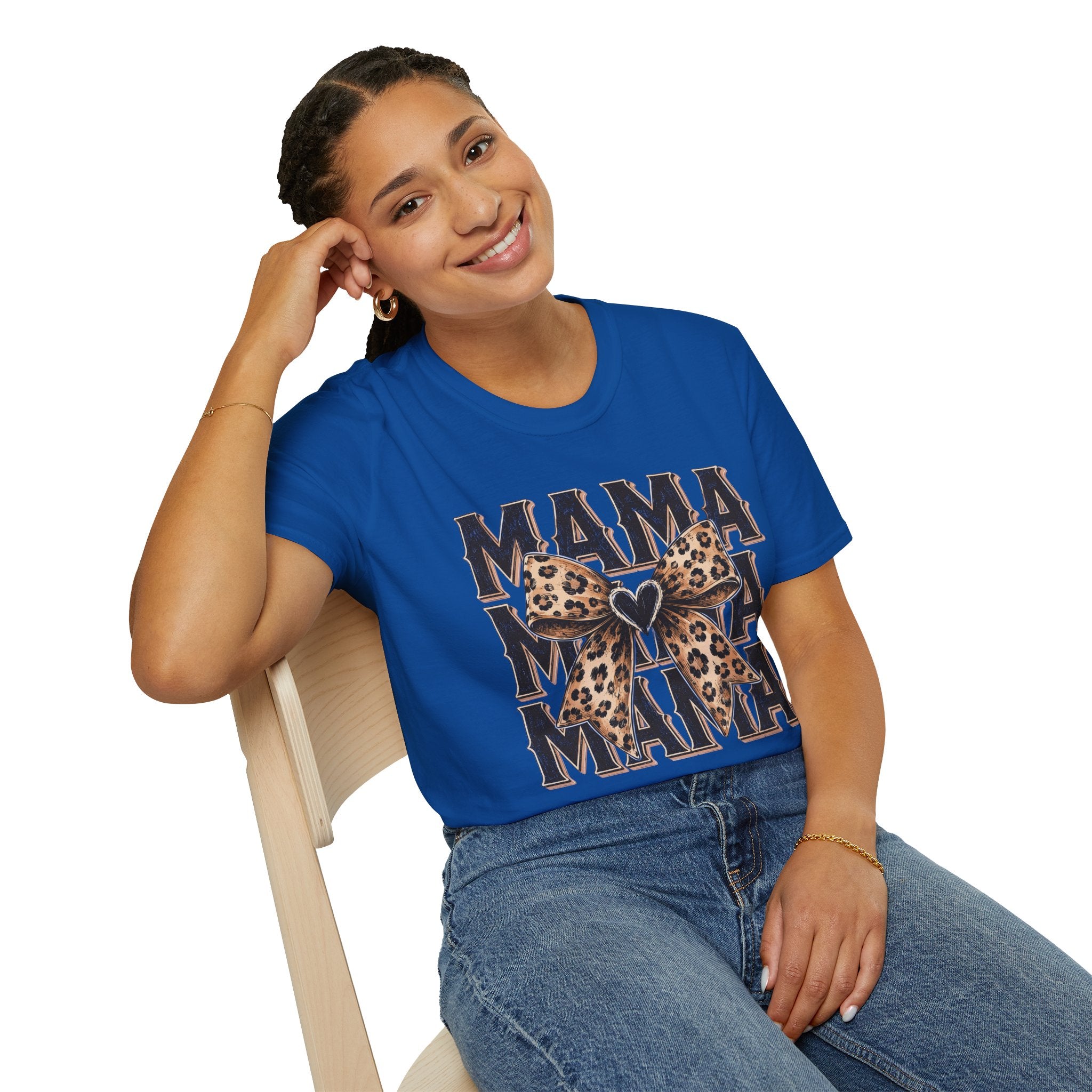 Mama Leopard Bow T‑Shirt — Mama Graphic Tee with Leopard Print Bow