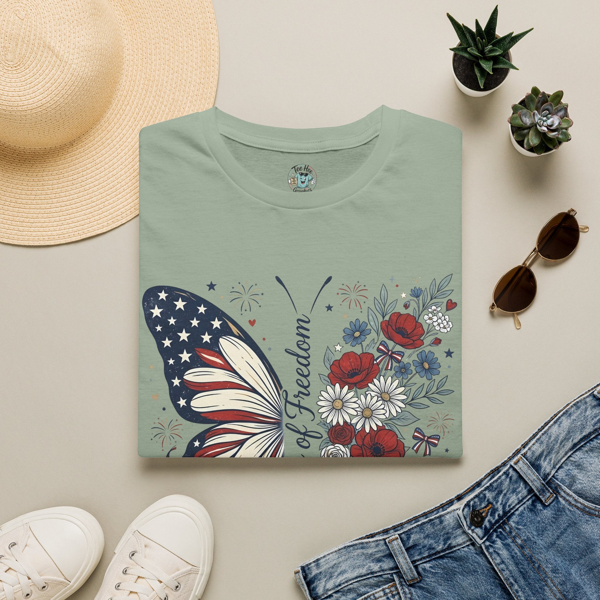 Patriotic Butterfly T-Shirt — 4th of July Freedom Floral Tee