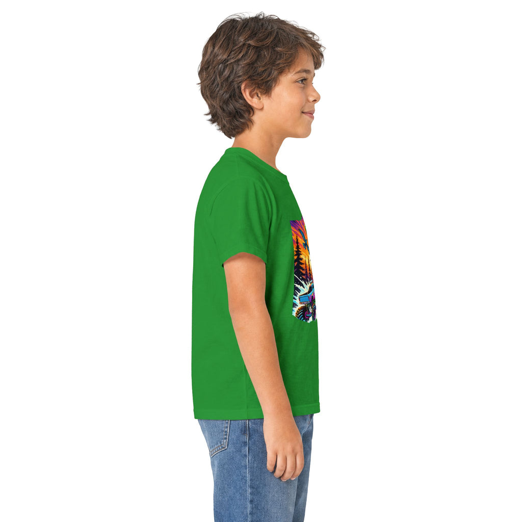 Kids T‑Shirt — Neon T‑Rex & Monster Truck Graphic