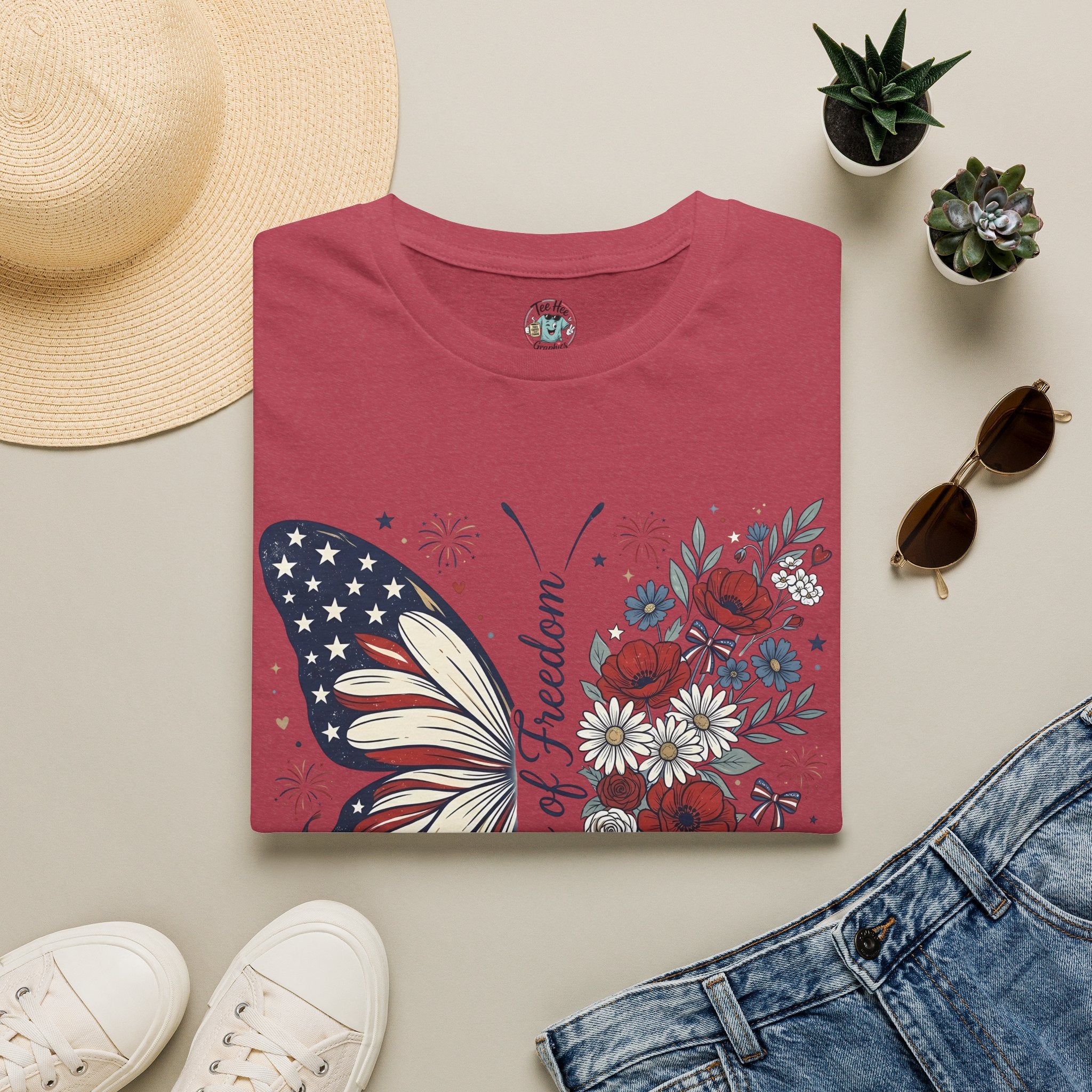 Patriotic Butterfly T-Shirt — 4th of July Freedom Floral Tee