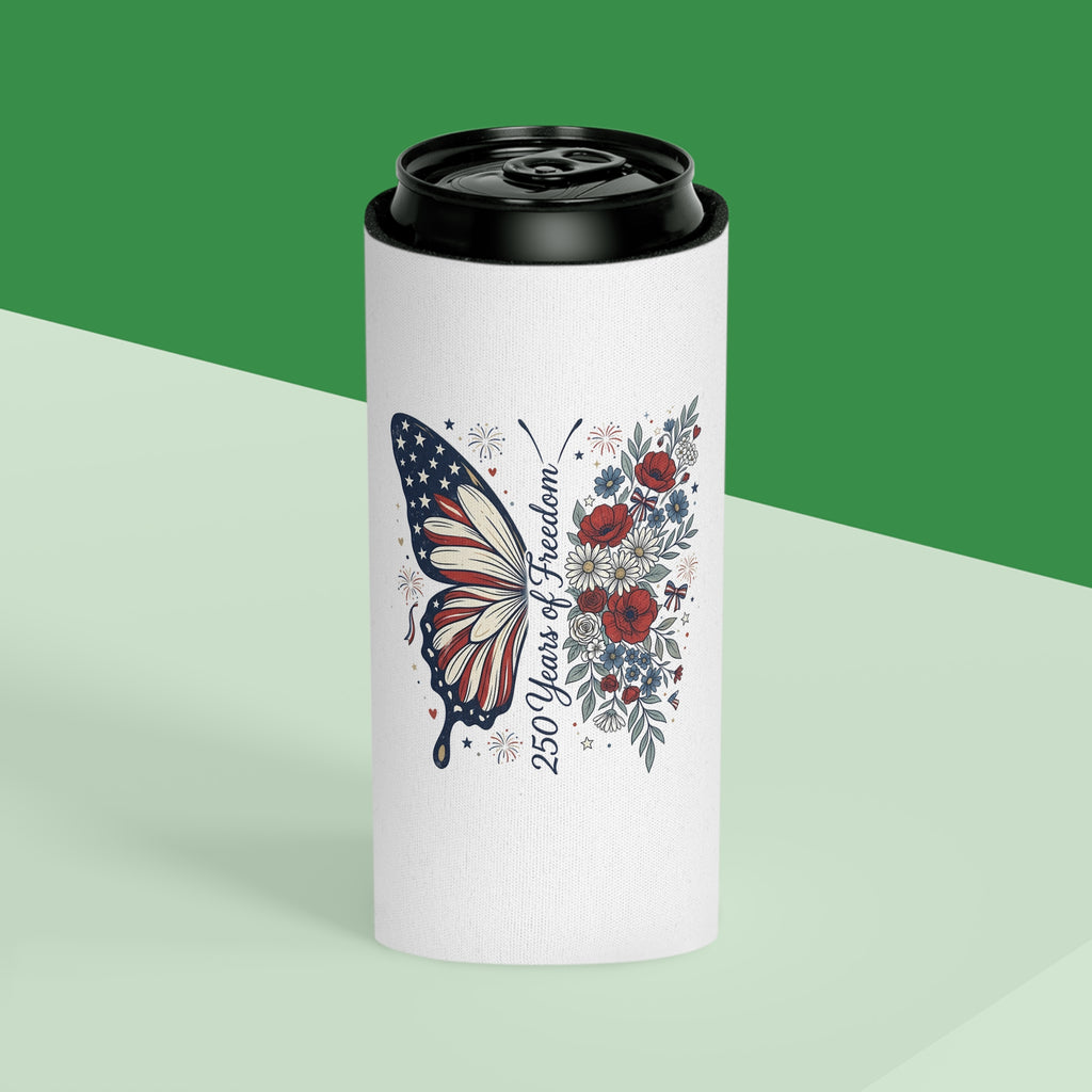 Patriotic Butterfly Can Cooler — Red White & Blue Koozie