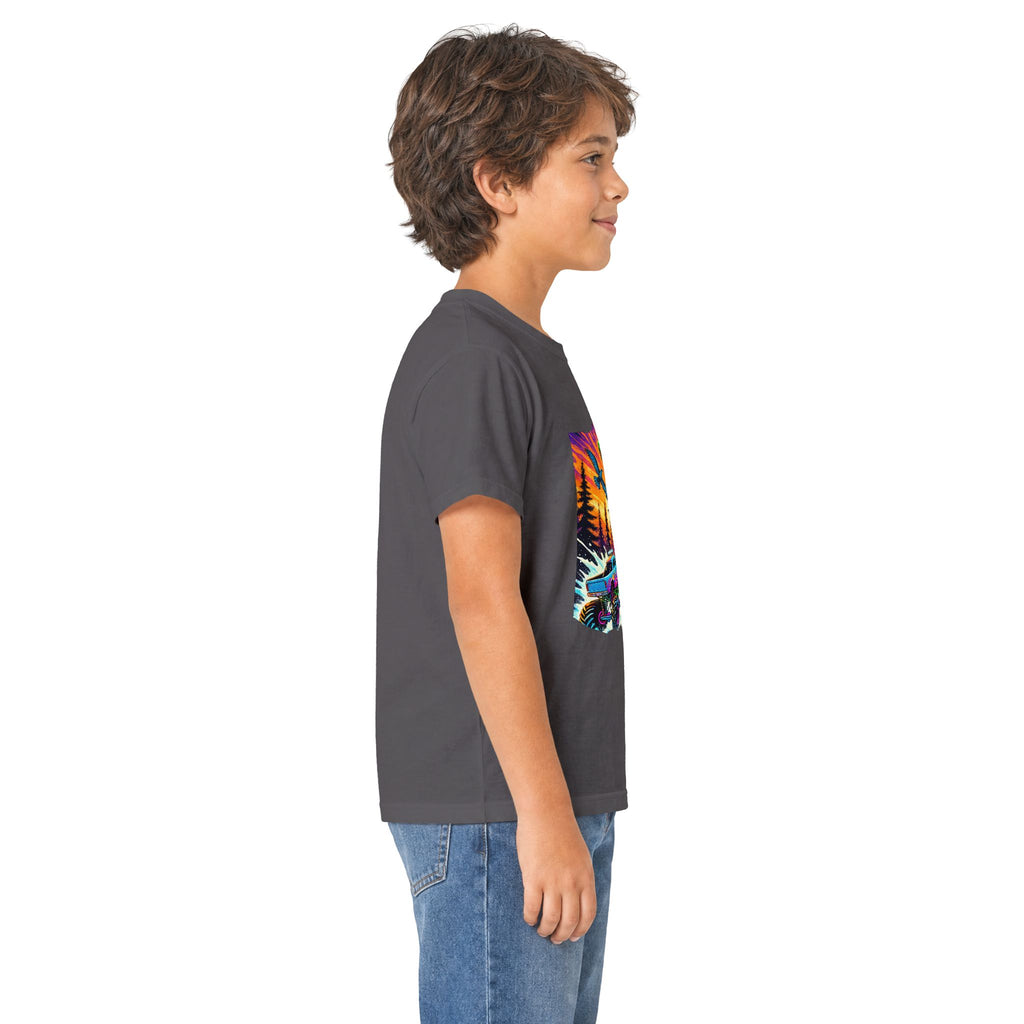 Kids T‑Shirt — Neon T‑Rex & Monster Truck Graphic