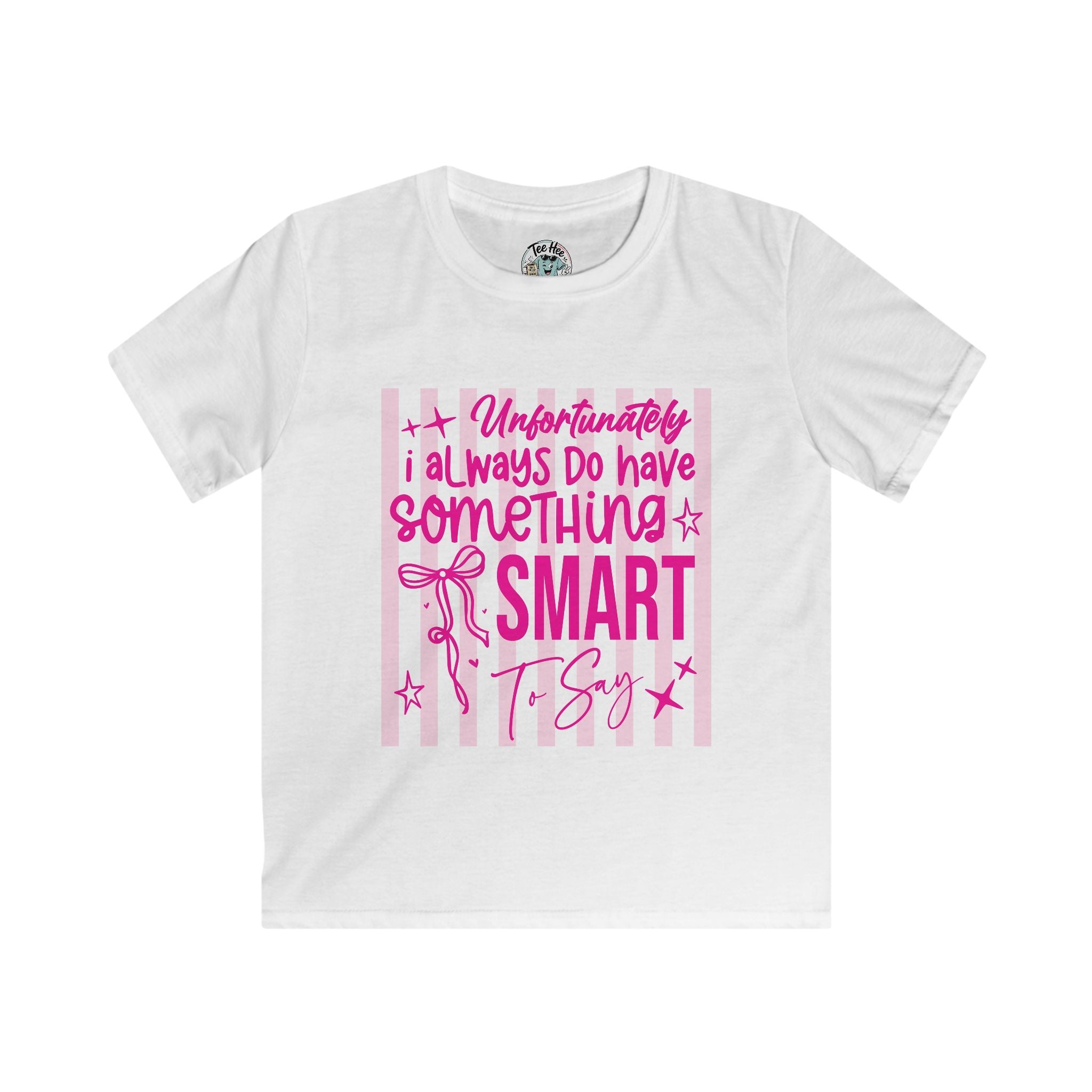Kids Tee — "Unfortunately I Always Have Something to Say" Pink Bow Cute Graphic