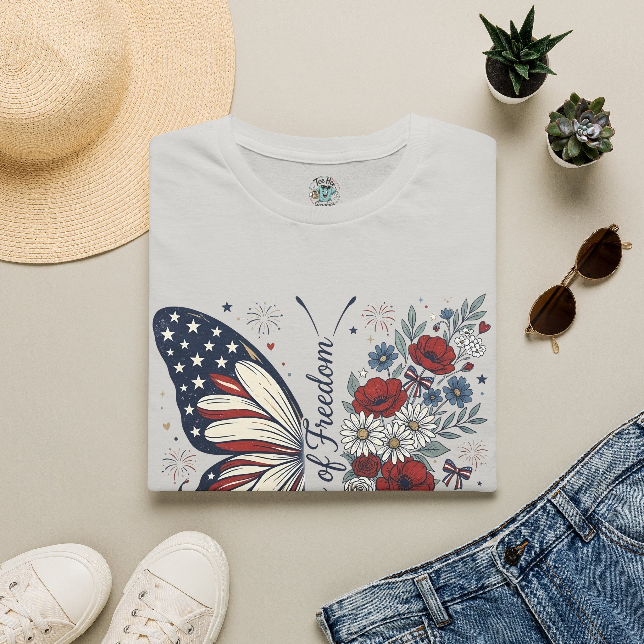 Patriotic Butterfly T-Shirt — 4th of July Freedom Floral Tee