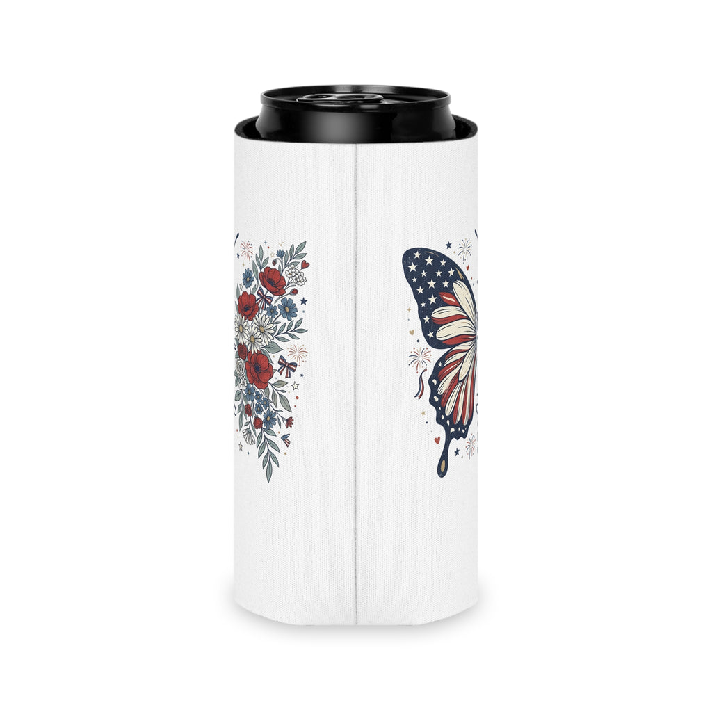 Patriotic Butterfly Can Cooler — Red White & Blue Koozie