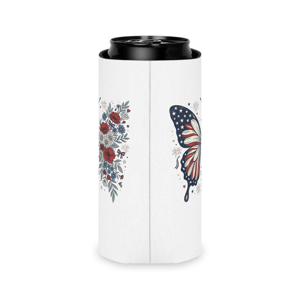 Patriotic Butterfly Can Cooler — Red White & Blue Koozie