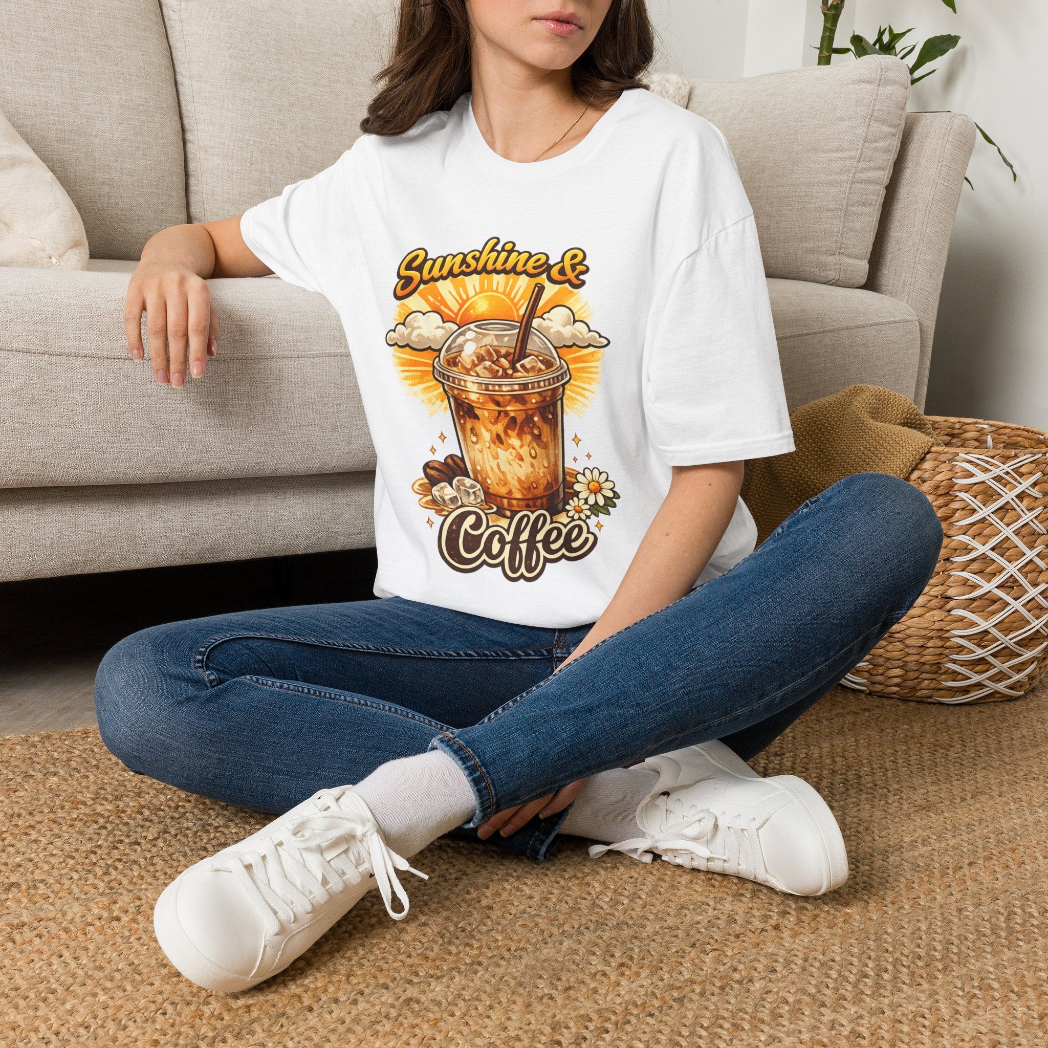 Sunshine & Iced Coffee T-Shirt — Summer Cafe Vibes Tee