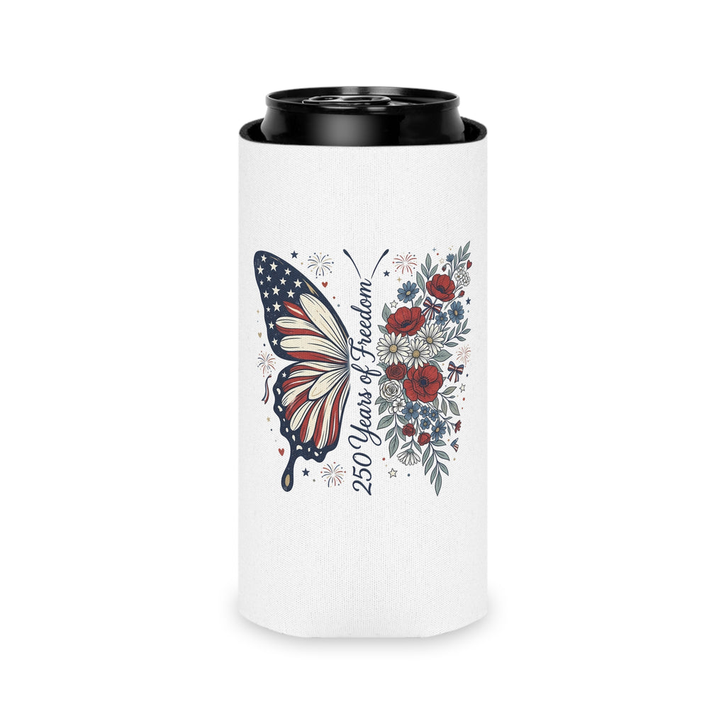 Patriotic Butterfly Can Cooler — Red White & Blue Koozie