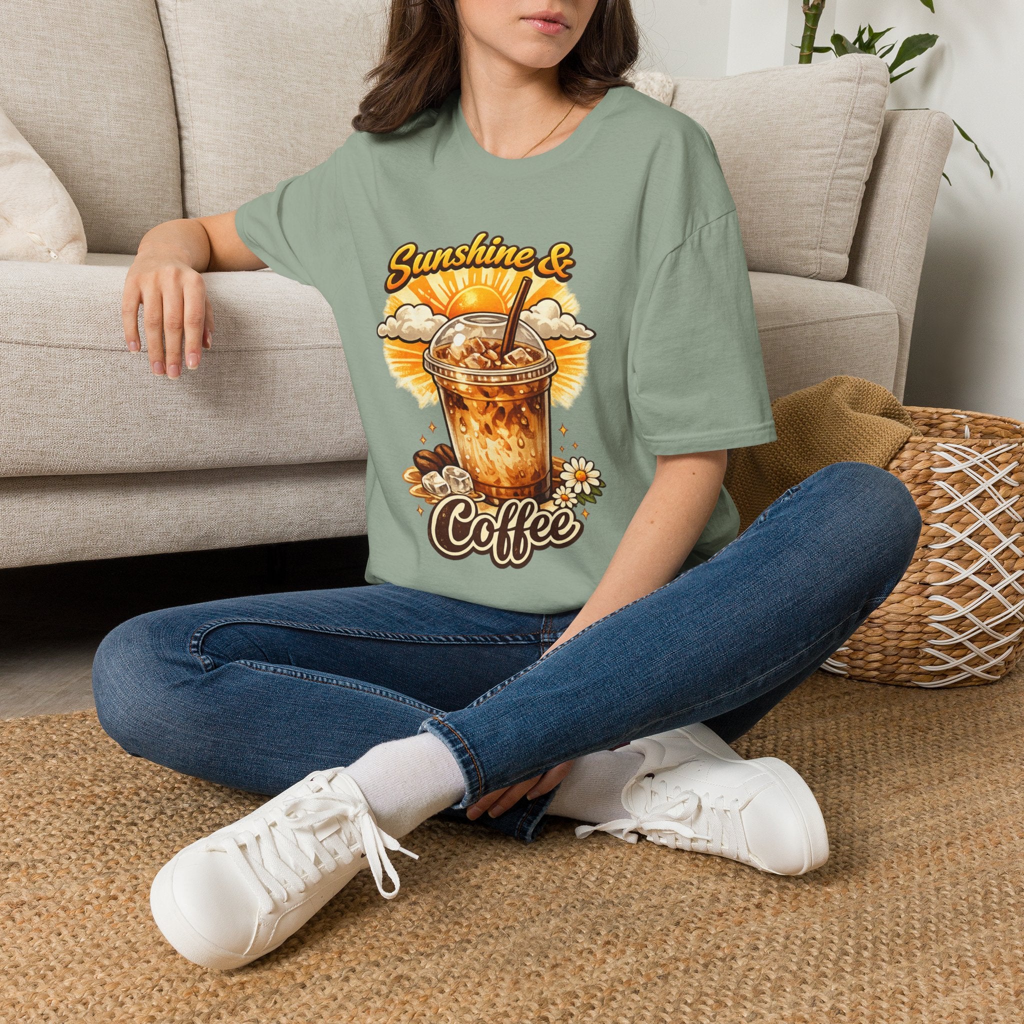 Sunshine & Iced Coffee T-Shirt — Summer Cafe Vibes Tee