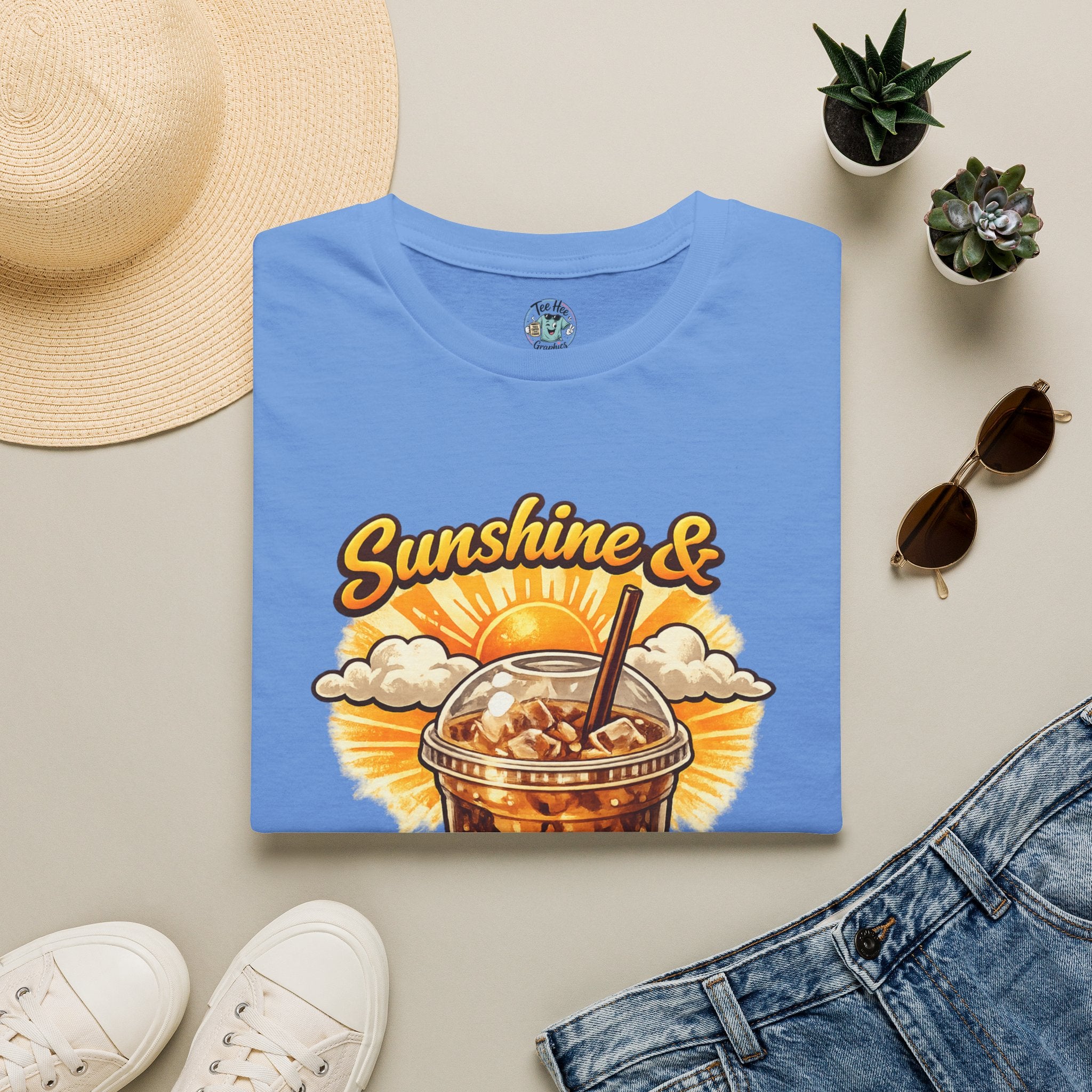 Sunshine & Iced Coffee T-Shirt — Summer Cafe Vibes Tee