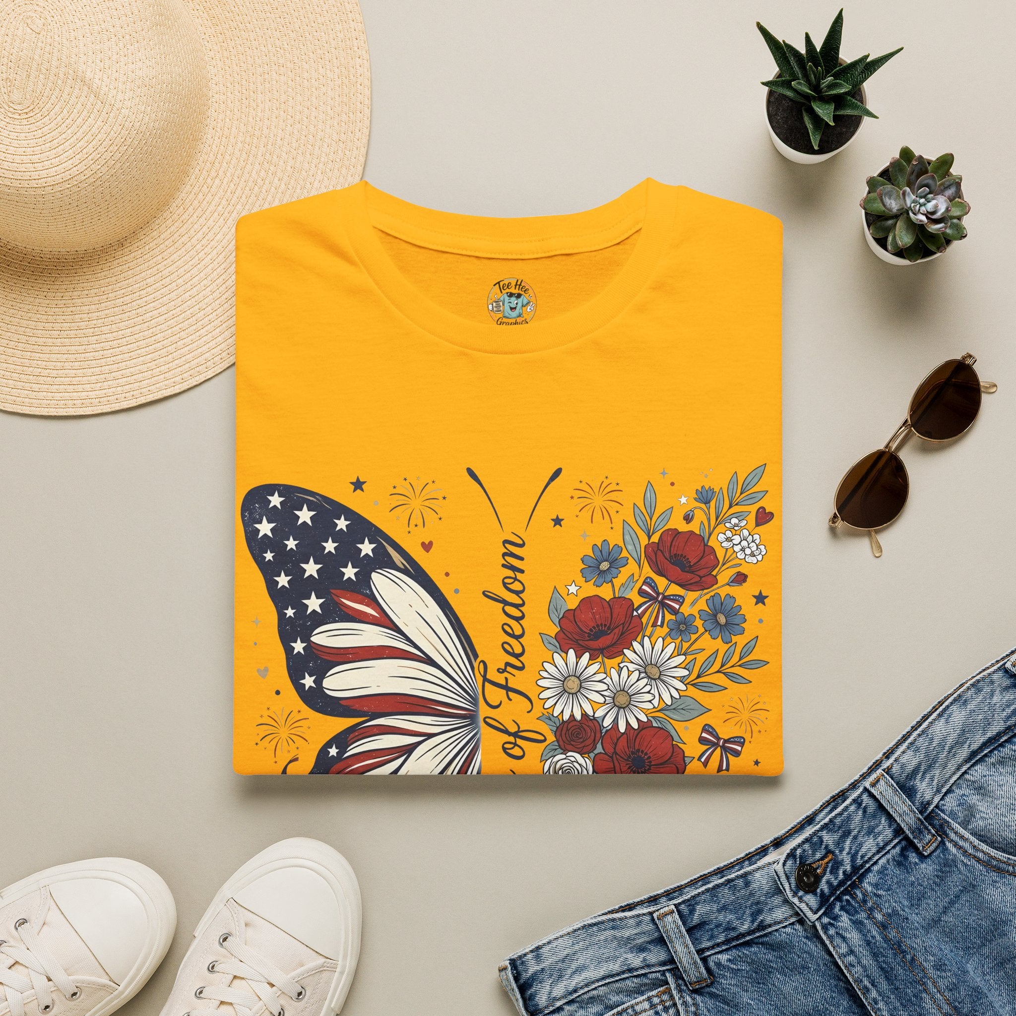 Patriotic Butterfly T-Shirt — 4th of July Freedom Floral Tee