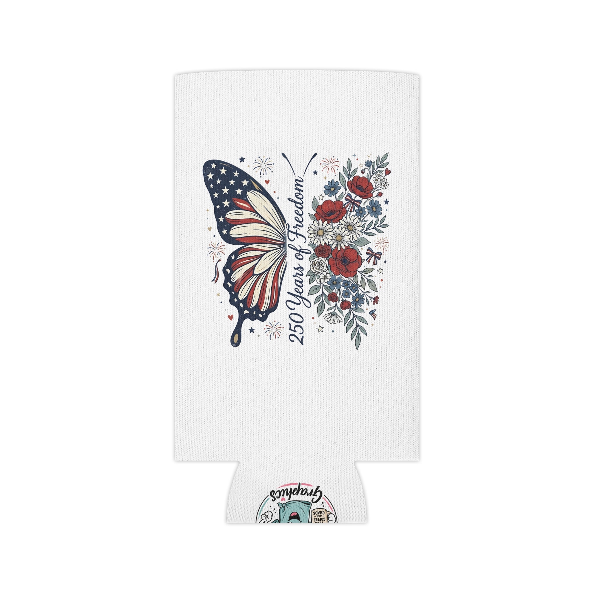 Patriotic Butterfly Can Cooler — Red White & Blue Koozie