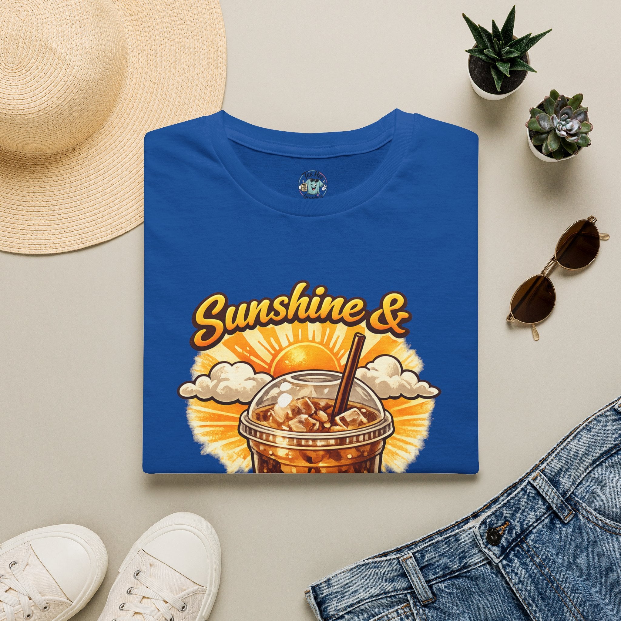 Sunshine & Iced Coffee T-Shirt — Summer Cafe Vibes Tee