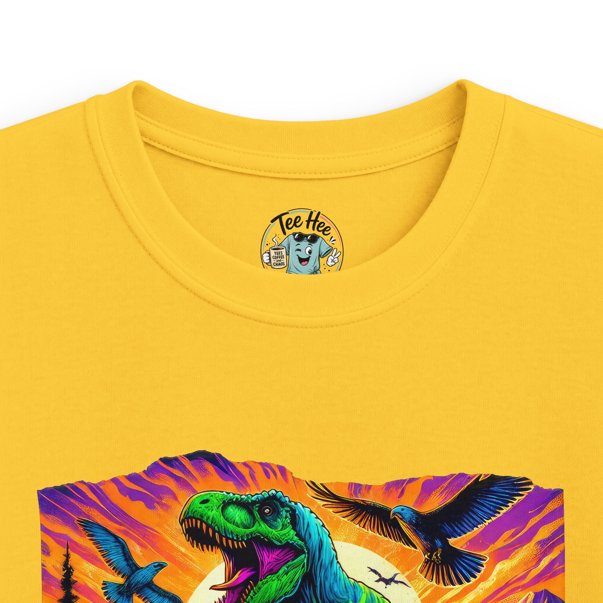 Kids T‑Shirt — Neon T‑Rex & Monster Truck Graphic
