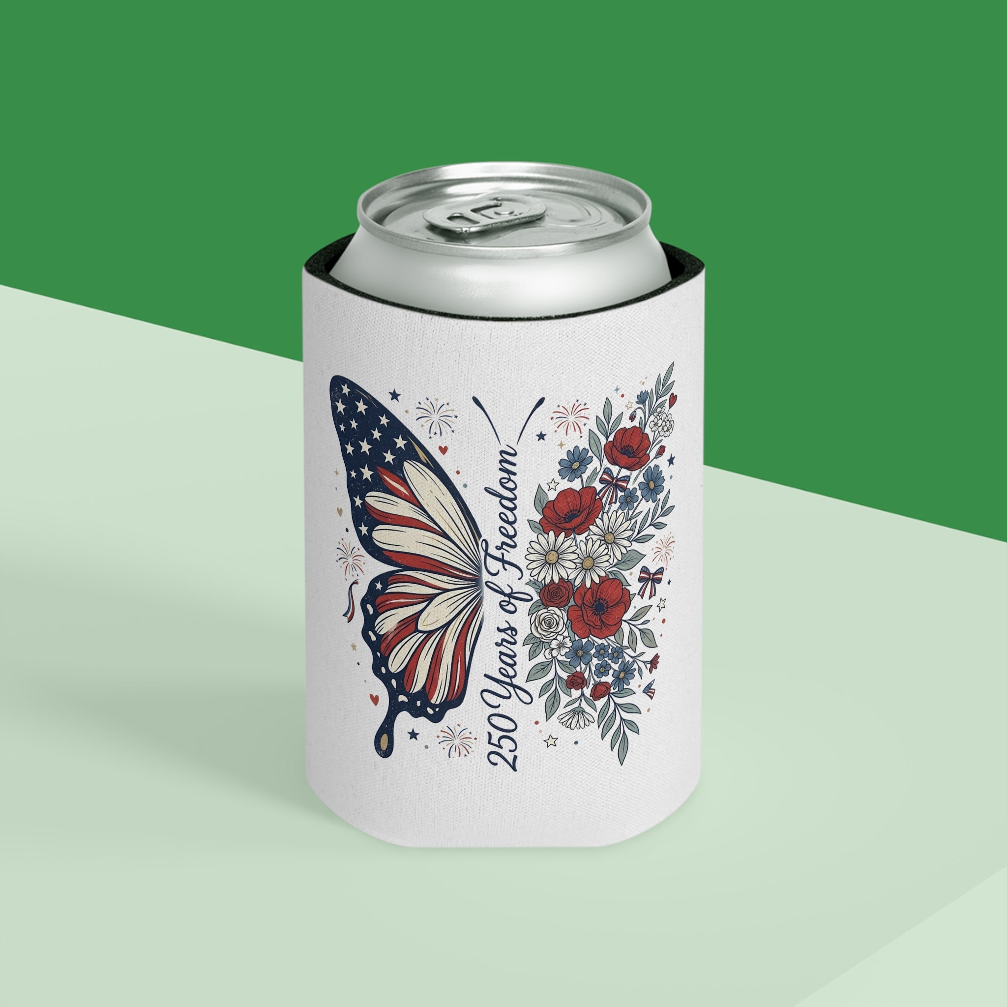 Patriotic Butterfly Can Cooler — Red White & Blue Koozie