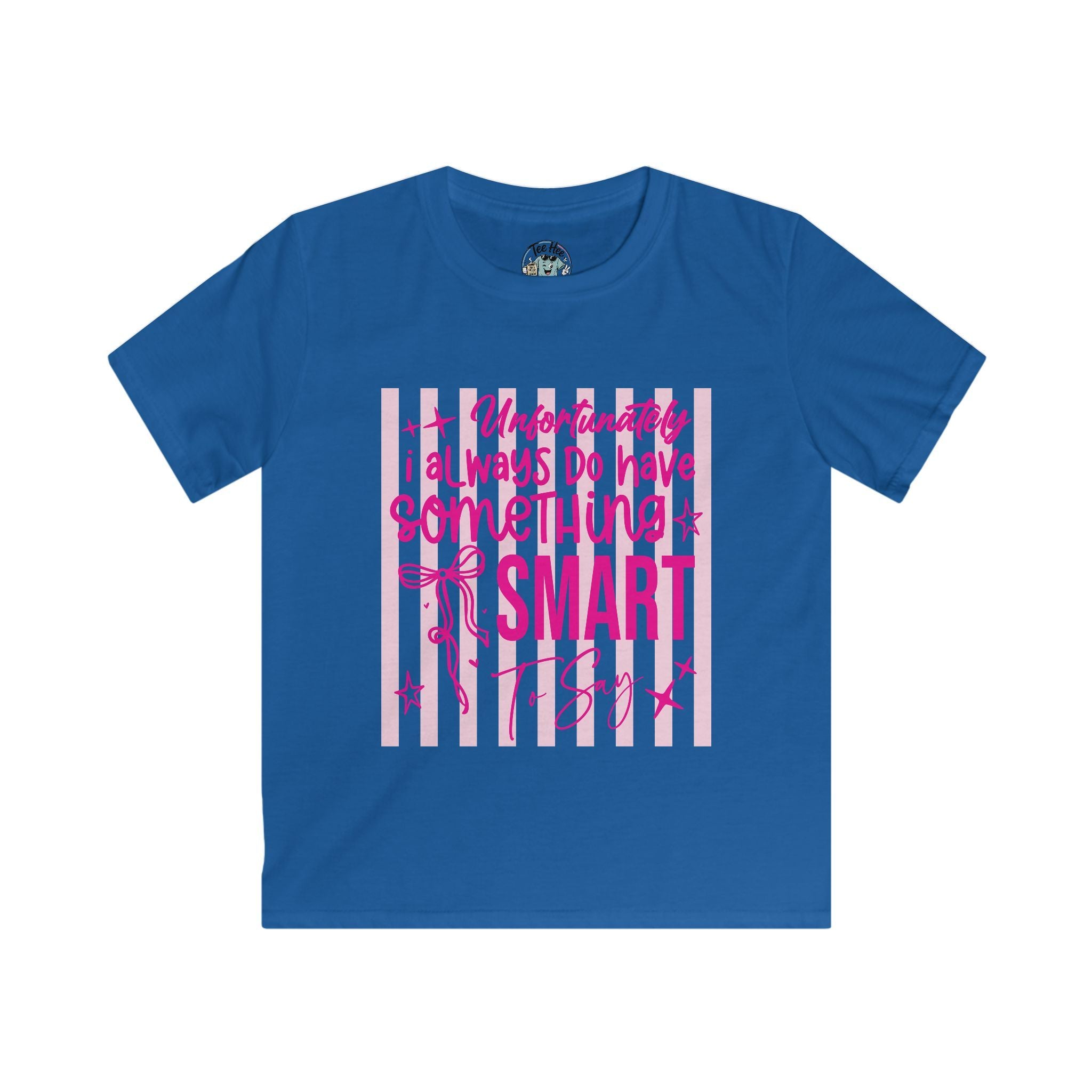 Kids Tee — "Unfortunately I Always Have Something to Say" Pink Bow Cute Graphic