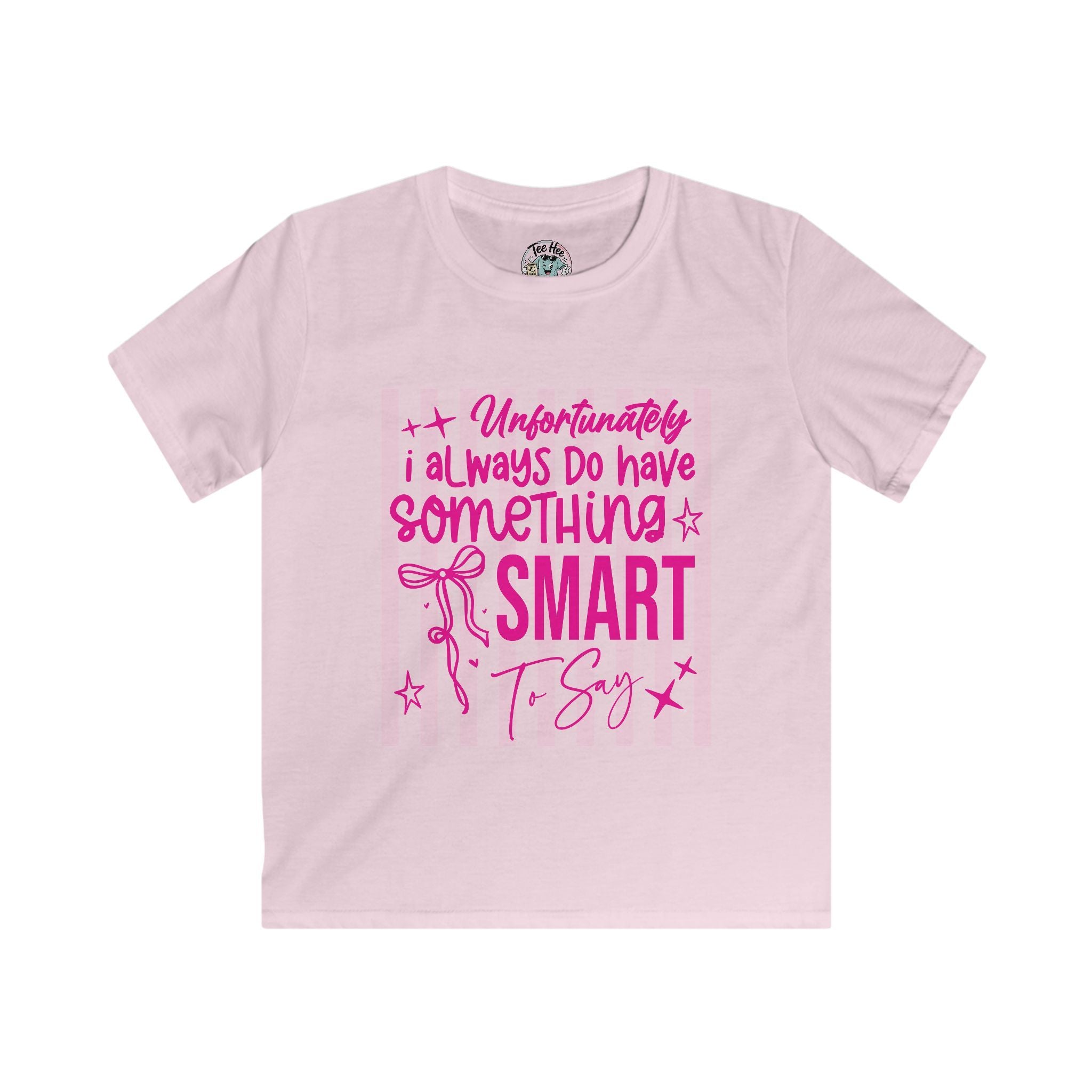 Kids Tee — "Unfortunately I Always Have Something to Say" Pink Bow Cute Graphic