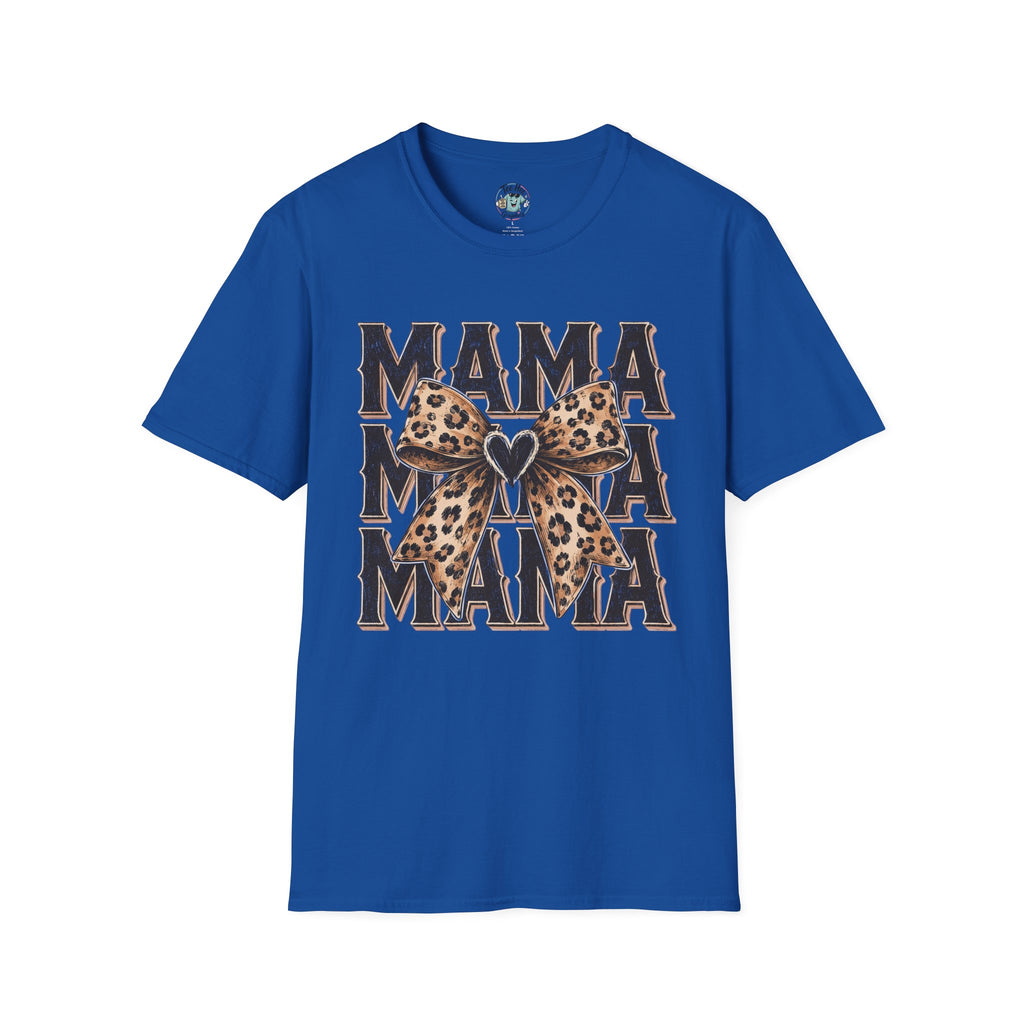 Mama Leopard Bow T‑Shirt — Mama Graphic Tee with Leopard Print Bow