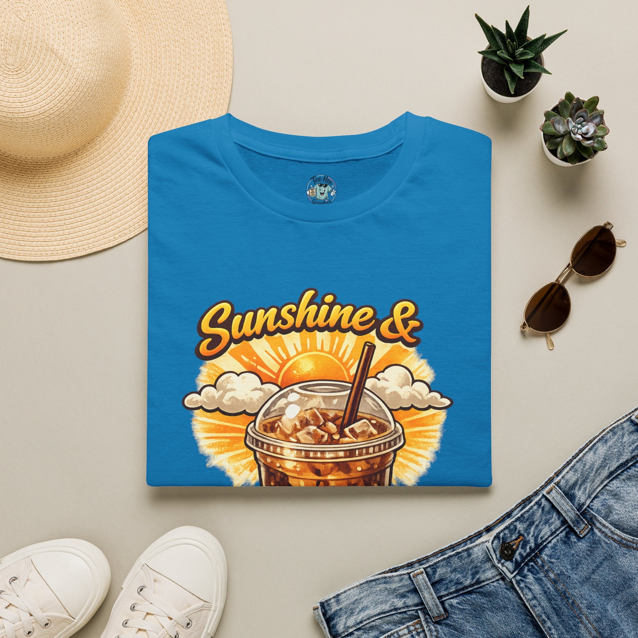 Sunshine & Iced Coffee T-Shirt — Summer Cafe Vibes Tee