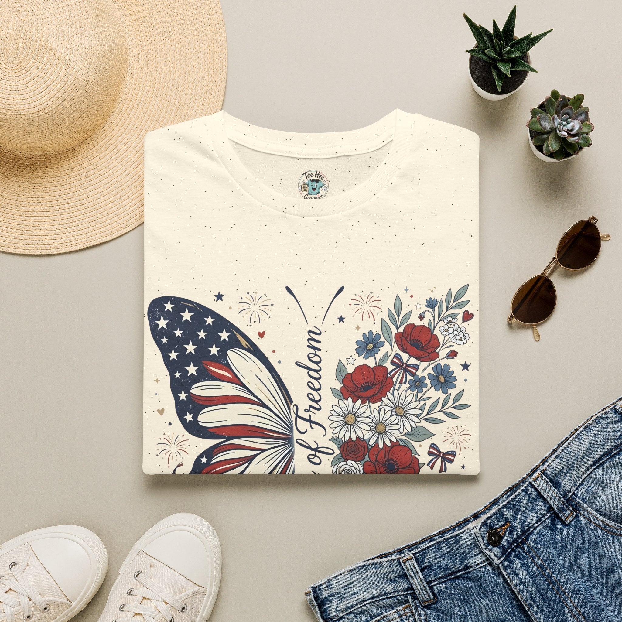 Patriotic Butterfly T-Shirt — 4th of July Freedom Floral Tee