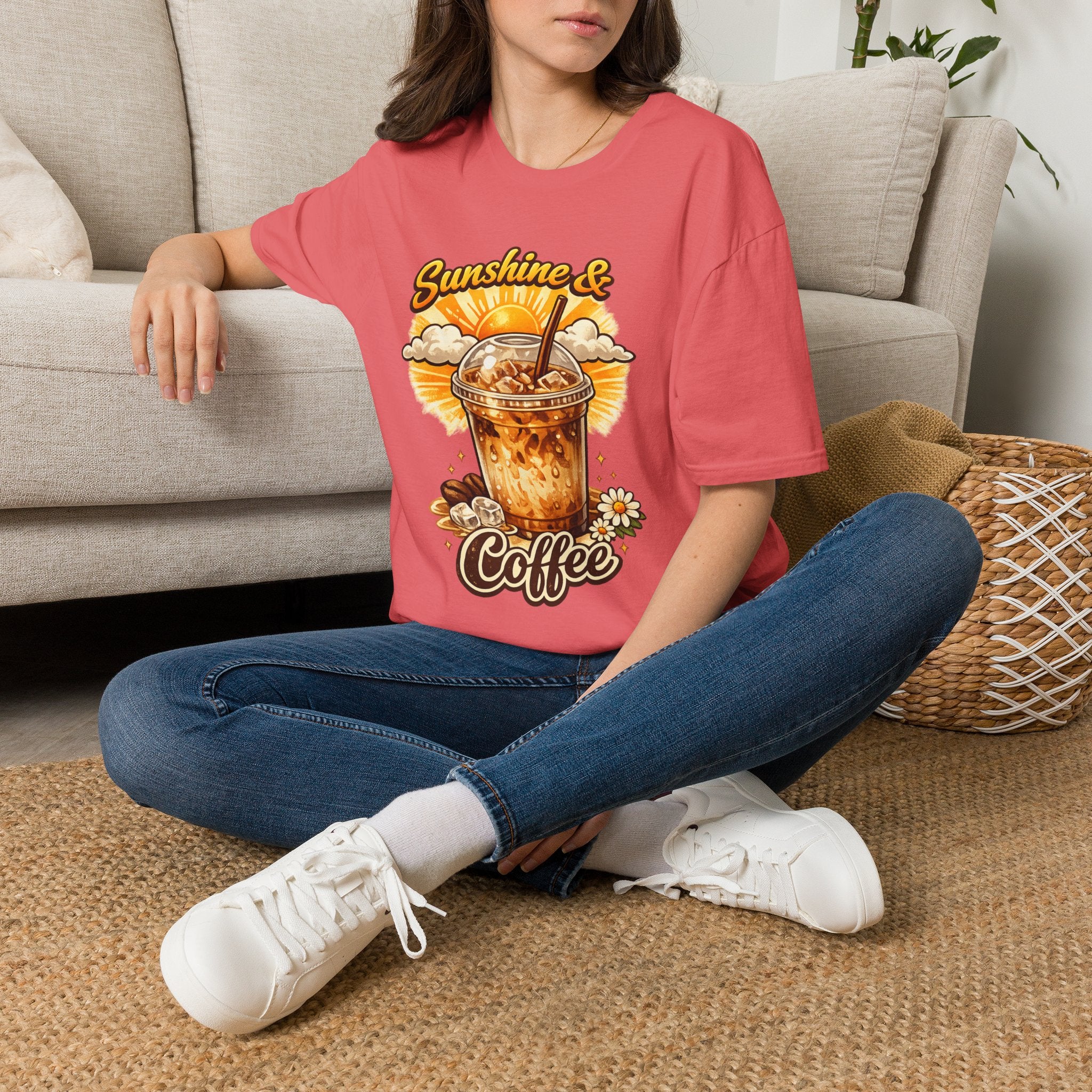 Sunshine & Iced Coffee T-Shirt — Summer Cafe Vibes Tee