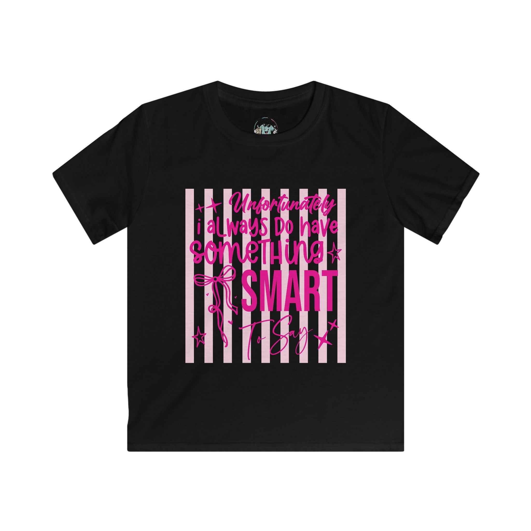 Kids Tee — "Unfortunately I Always Have Something to Say" Pink Bow Cute Graphic
