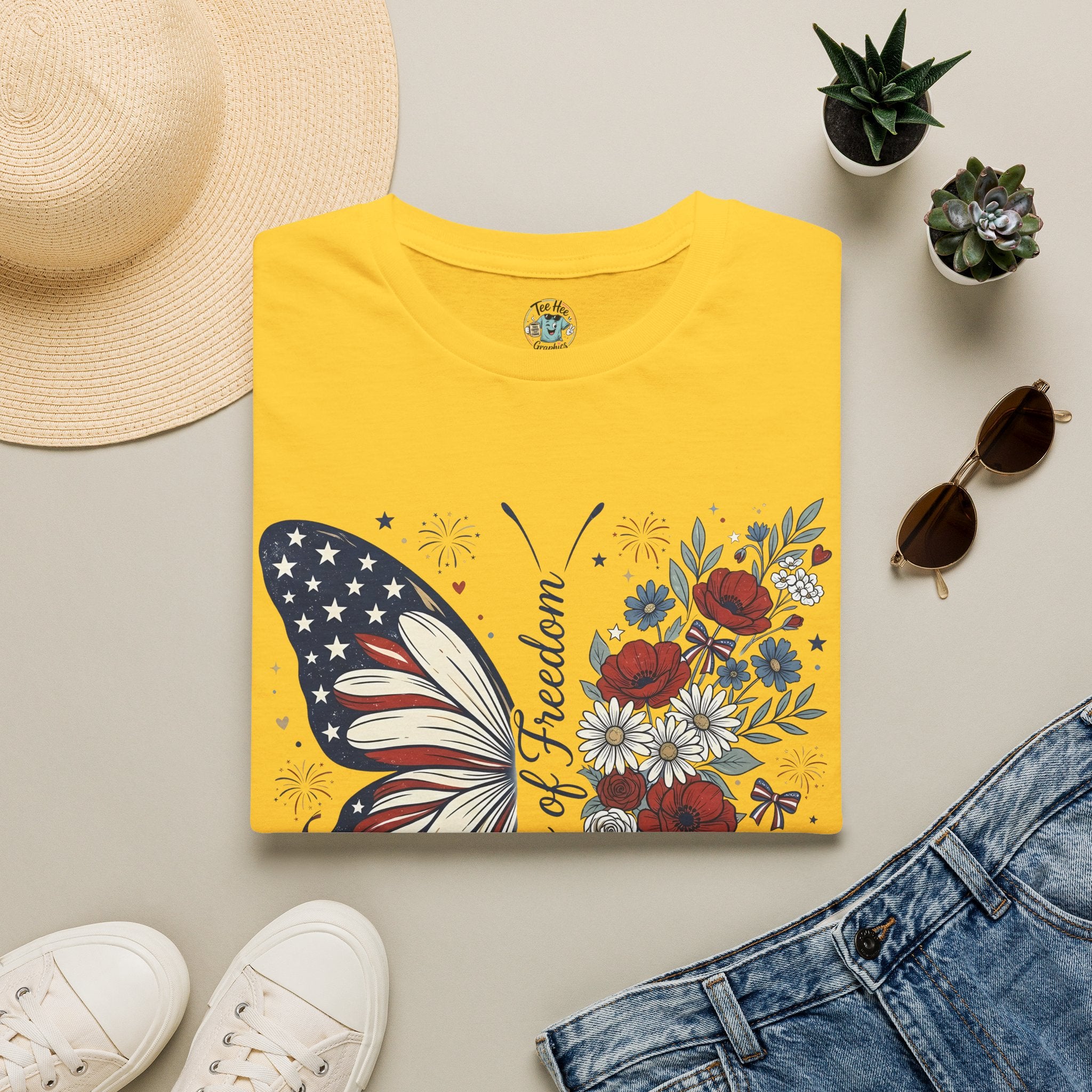 Patriotic Butterfly T-Shirt — 4th of July Freedom Floral Tee