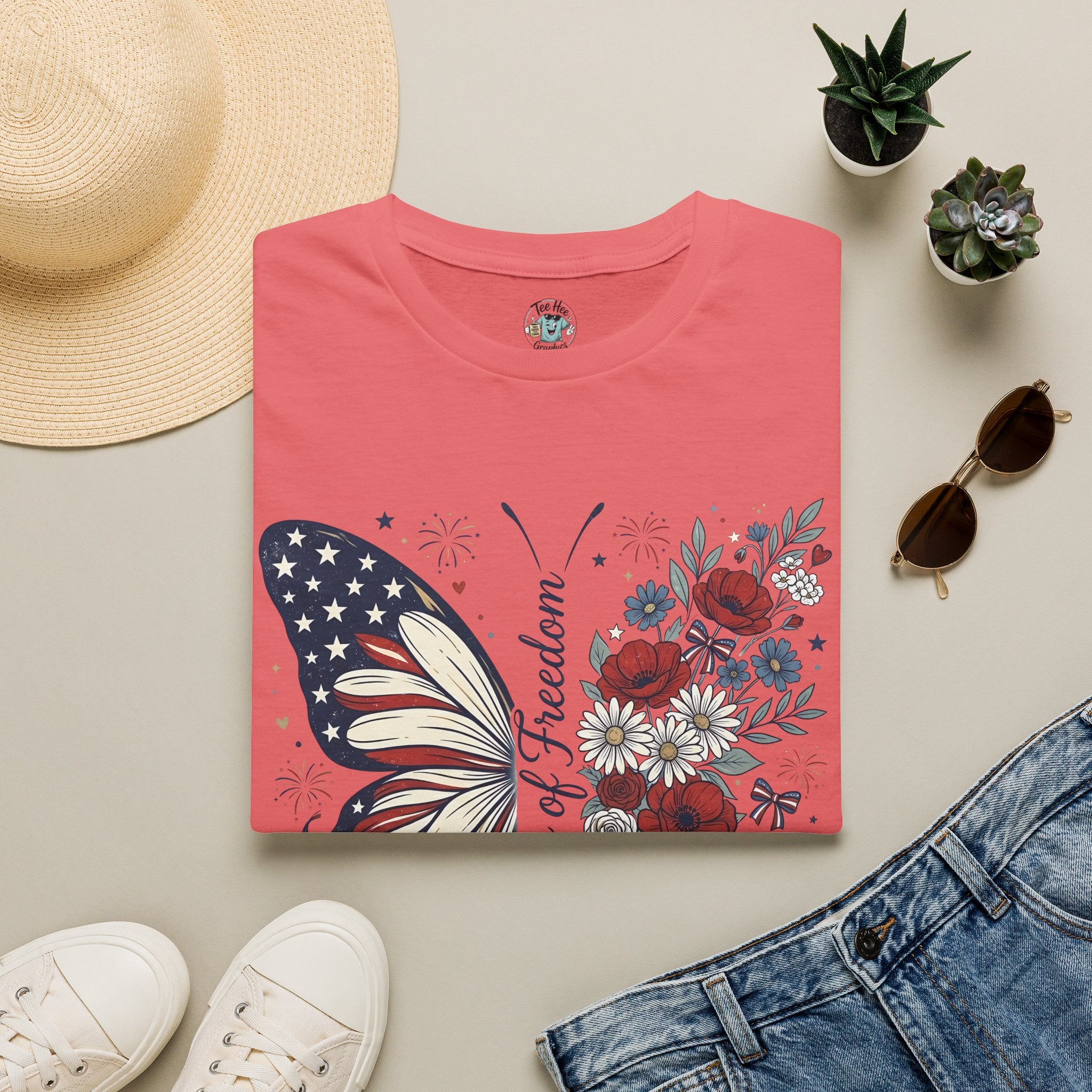 Patriotic Butterfly T-Shirt — 4th of July Freedom Floral Tee