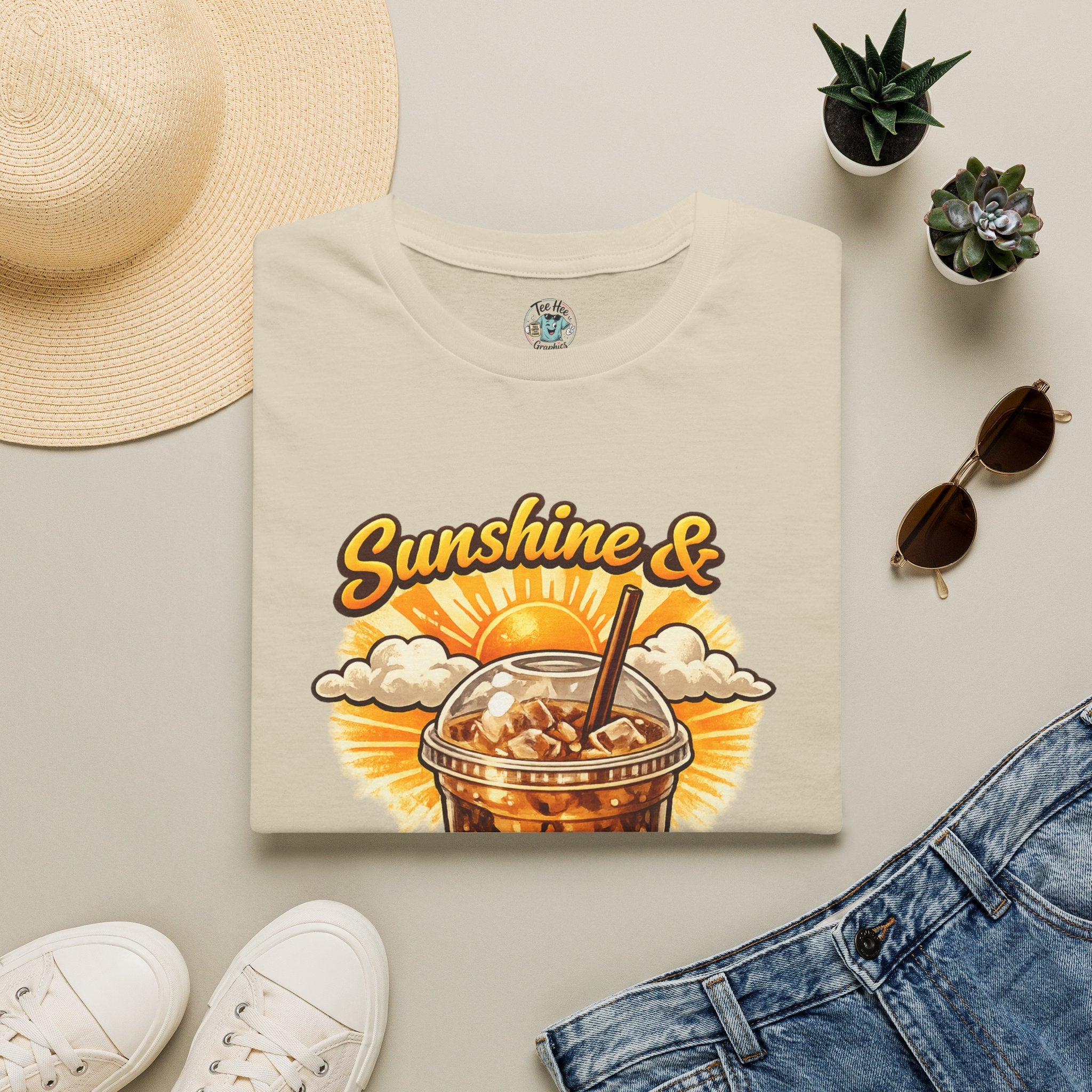 Sunshine & Iced Coffee T-Shirt — Summer Cafe Vibes Tee