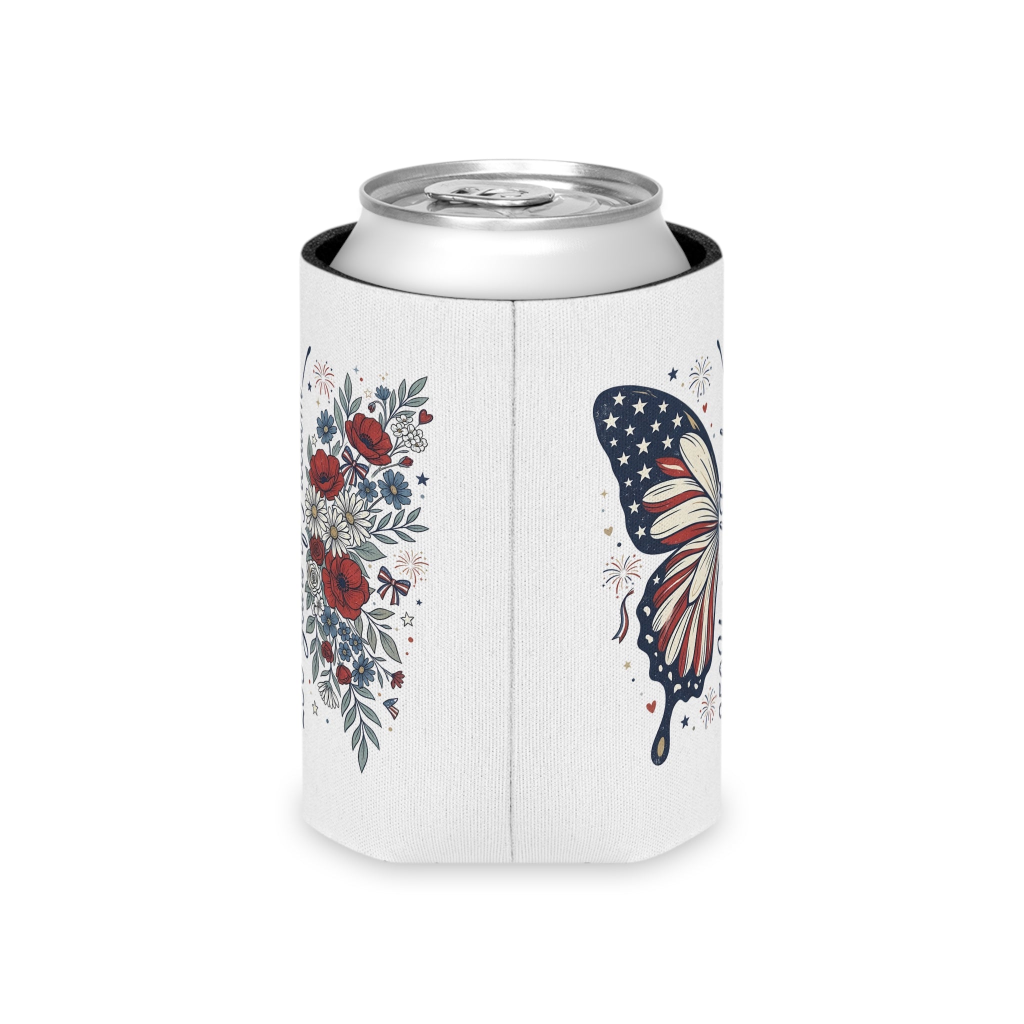 Patriotic Butterfly Can Cooler — Red White & Blue Koozie