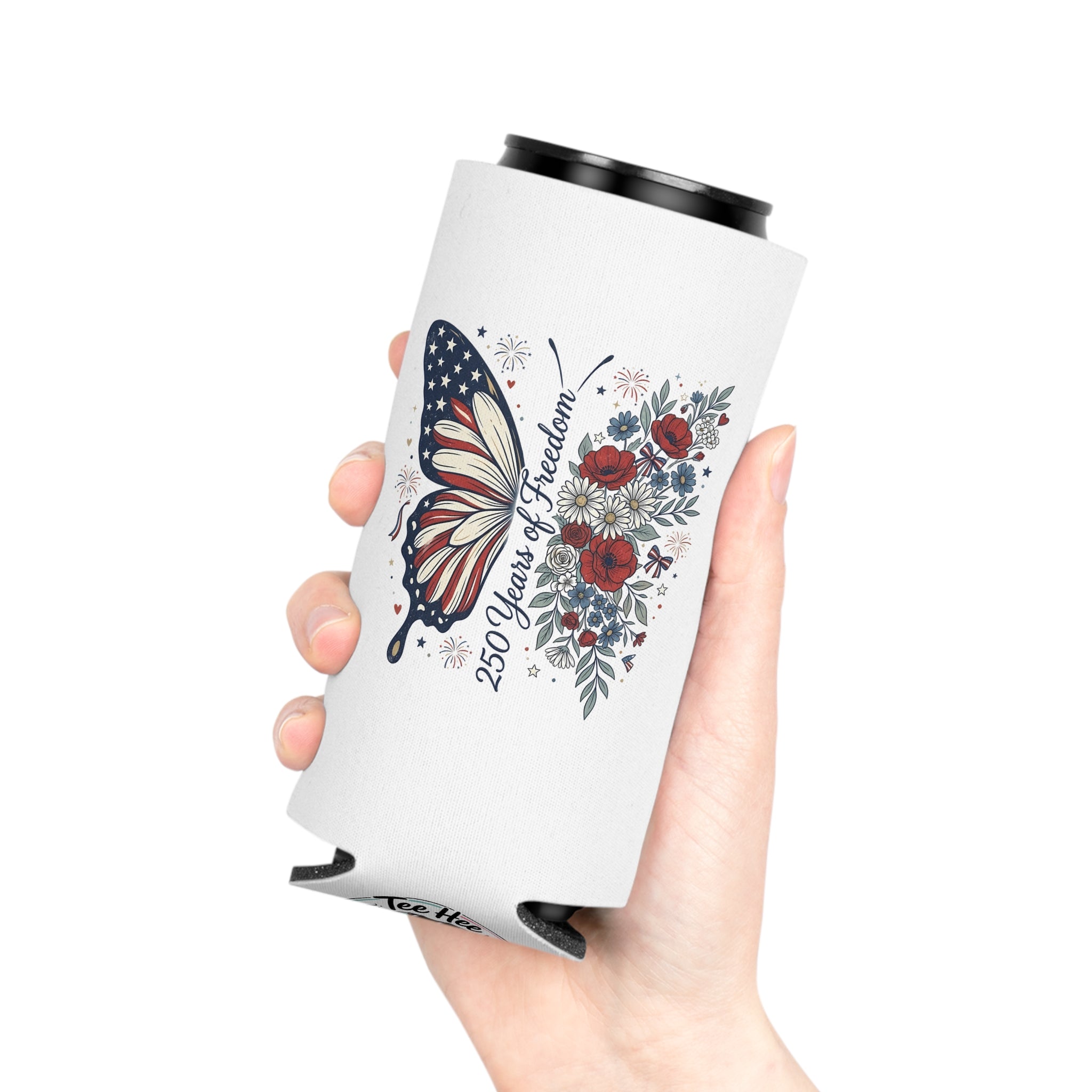 Patriotic Butterfly Can Cooler — Red White & Blue Koozie
