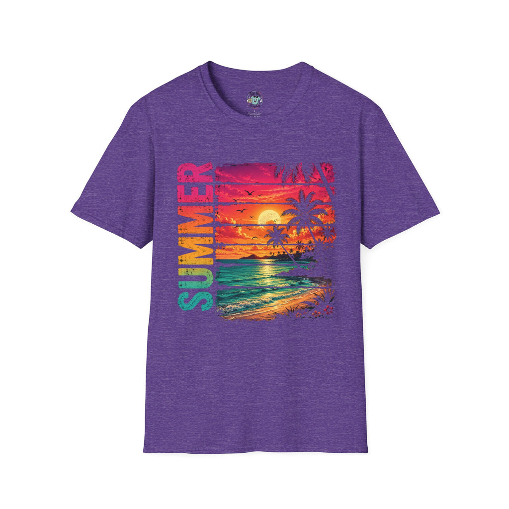 Sunset Palm Beach T-Shirt — Hot Pink & Teal Ocean Vibes