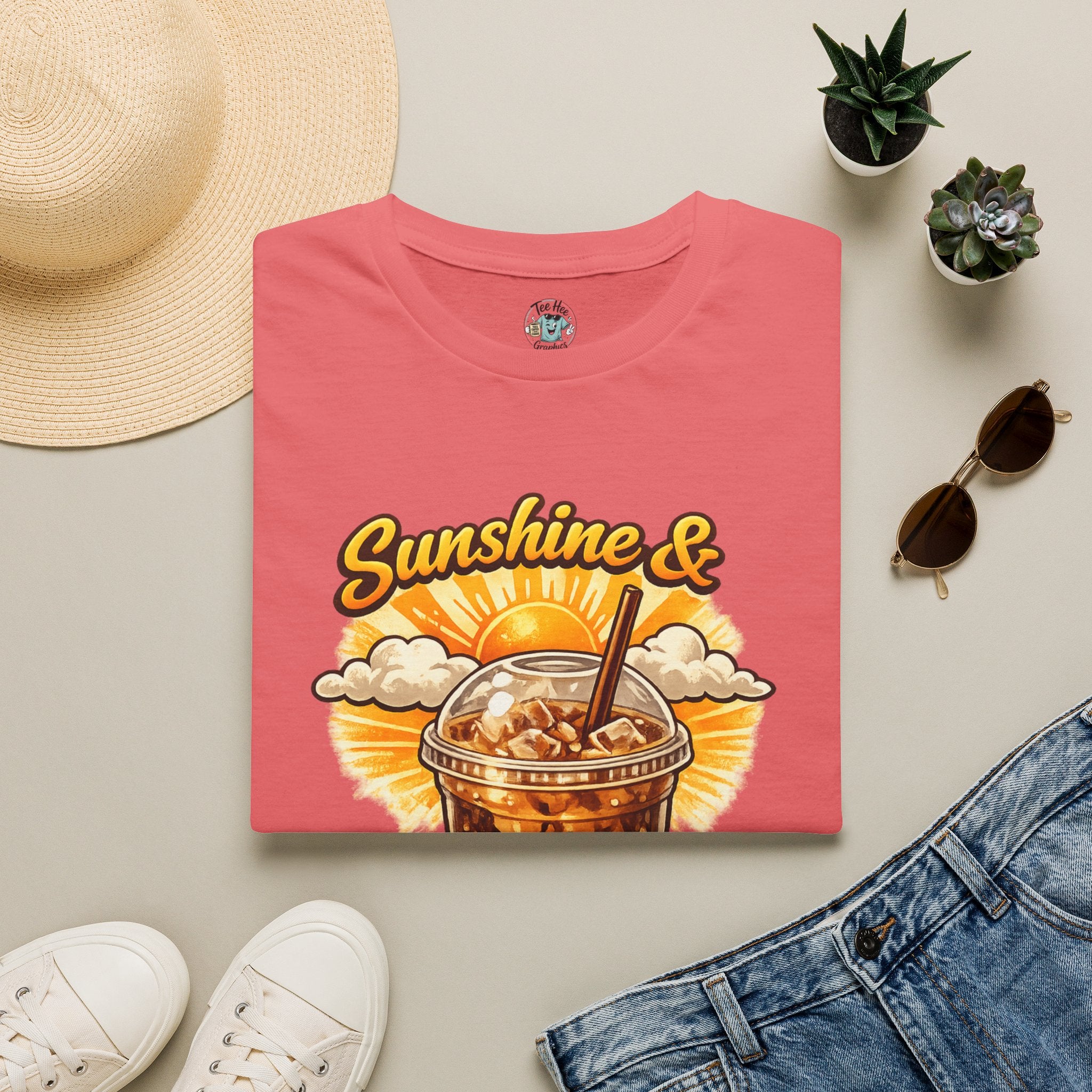 Sunshine & Iced Coffee T-Shirt — Summer Cafe Vibes Tee
