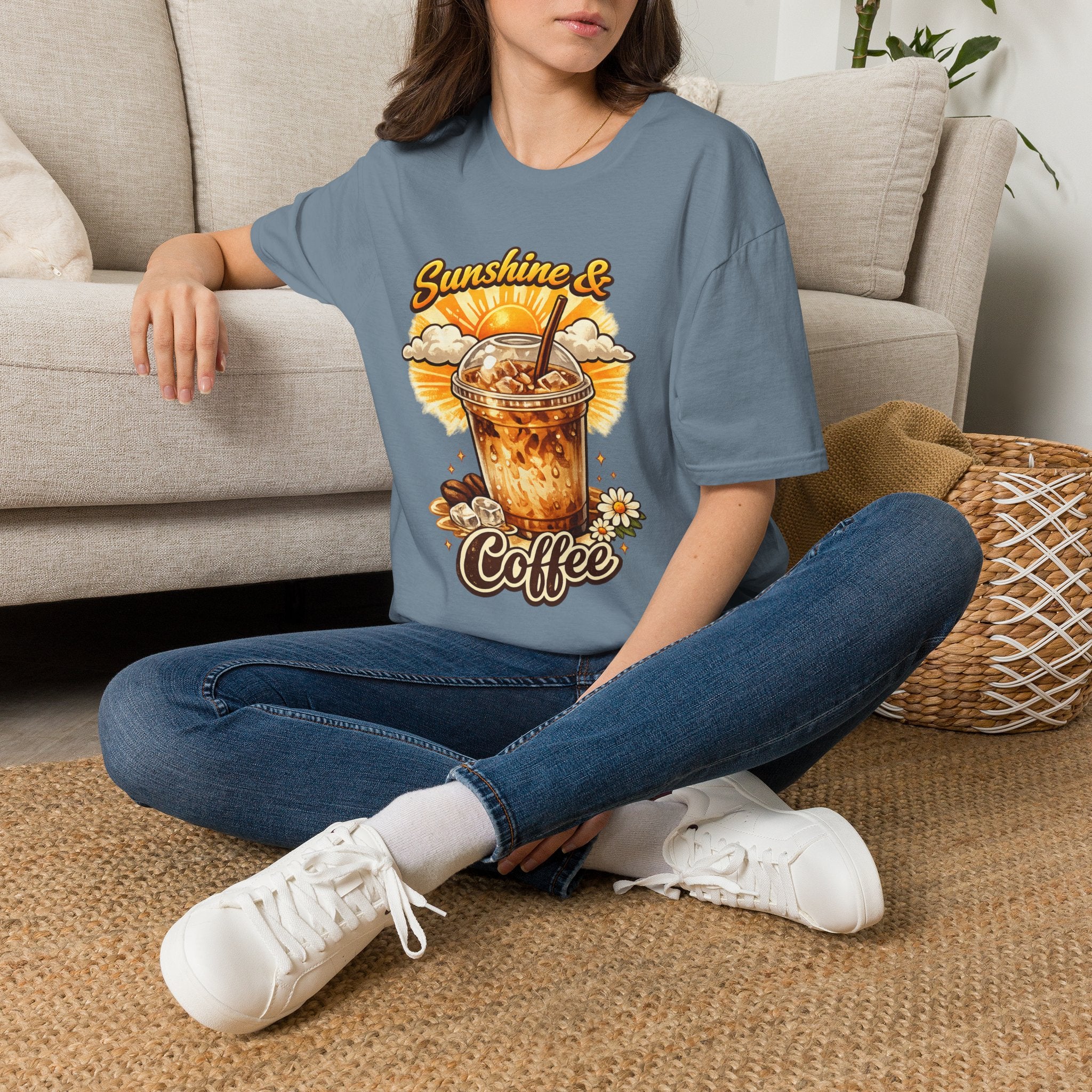 Sunshine & Iced Coffee T-Shirt — Summer Cafe Vibes Tee