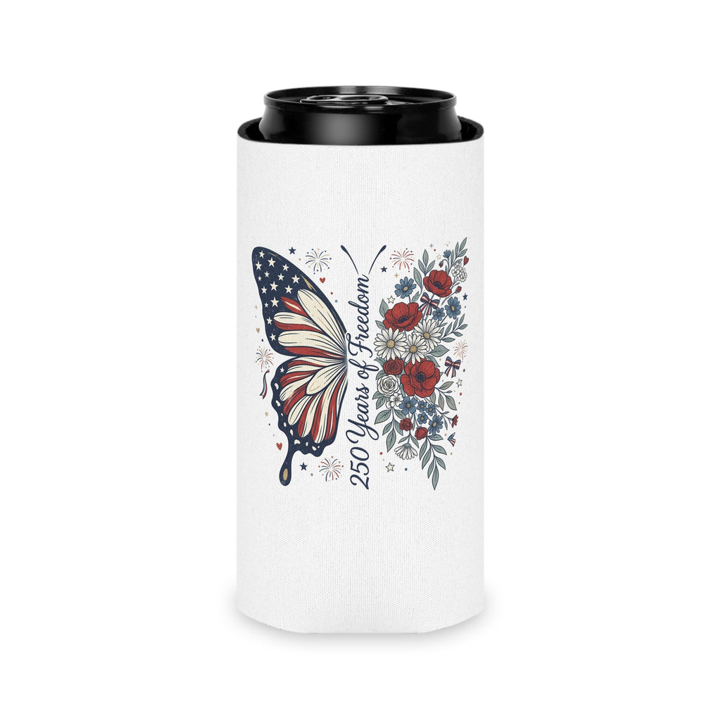 Patriotic Butterfly Can Cooler — Red White & Blue Koozie