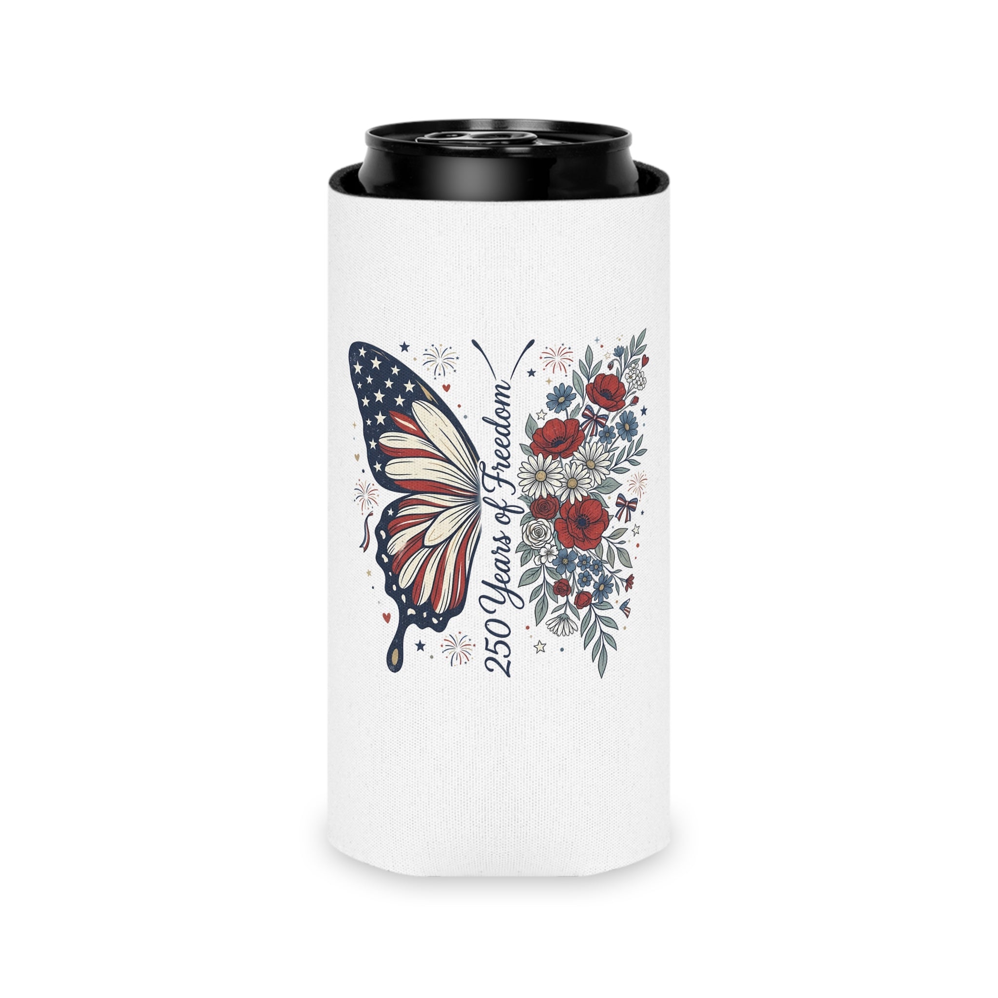 Patriotic Butterfly Can Cooler — Red White & Blue Koozie