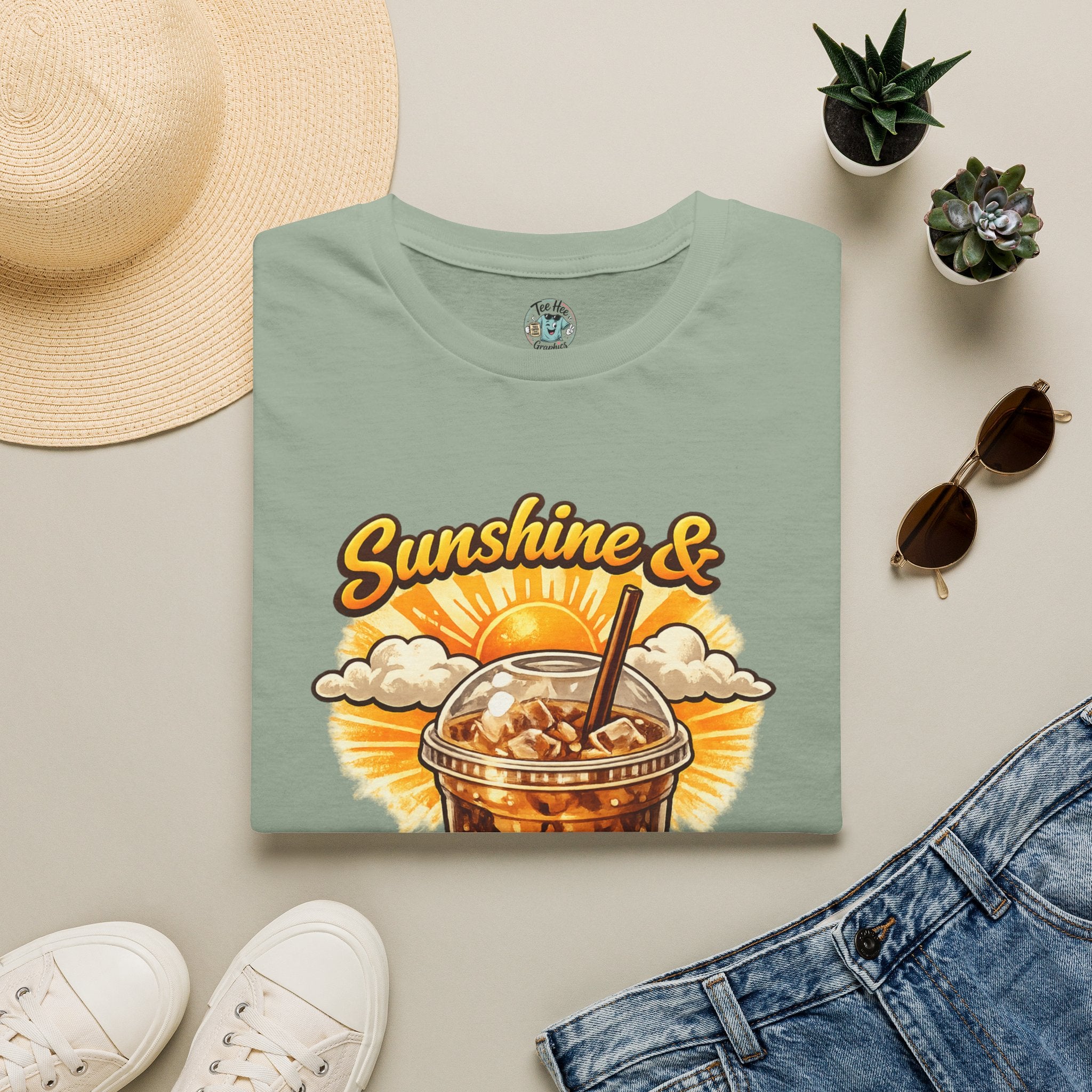 Sunshine & Iced Coffee T-Shirt — Summer Cafe Vibes Tee