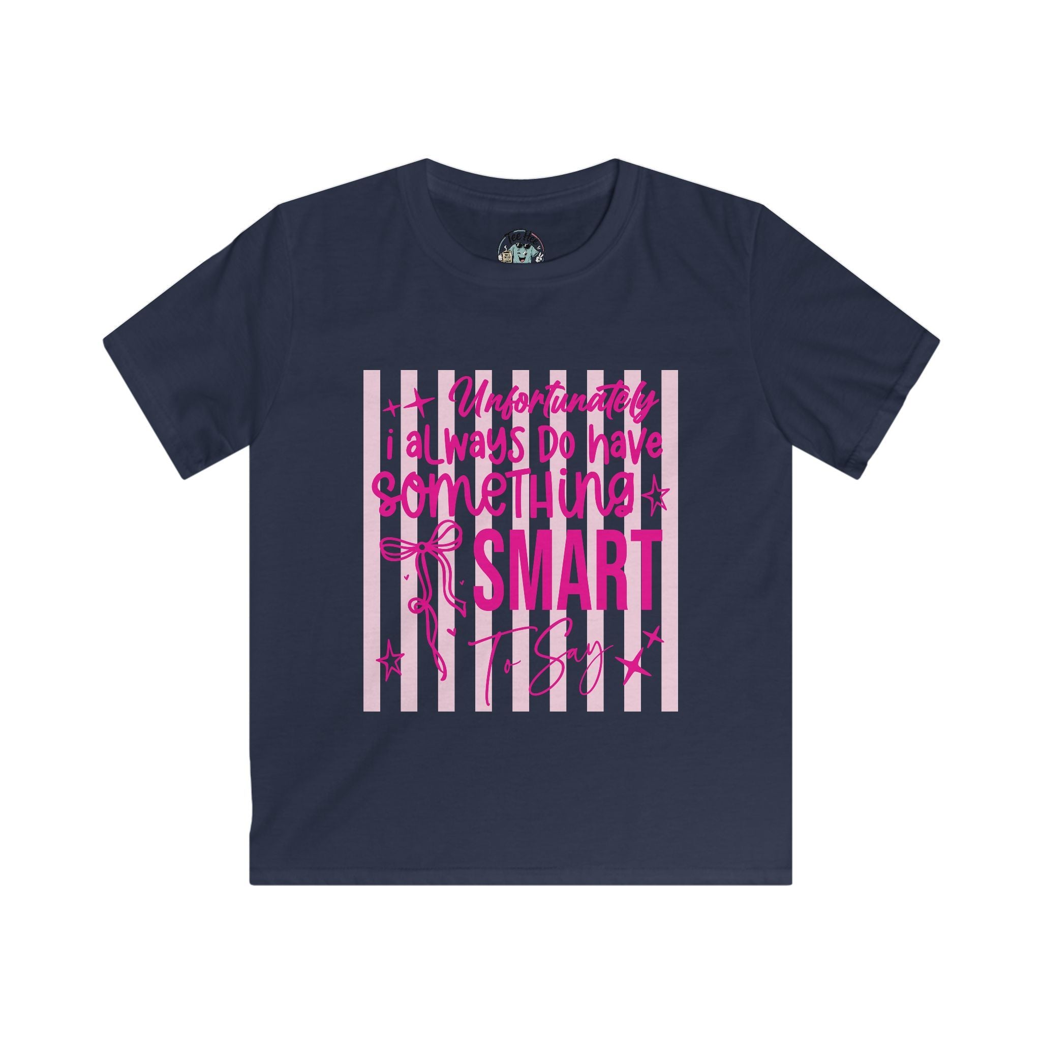 Kids Tee — "Unfortunately I Always Have Something to Say" Pink Bow Cute Graphic