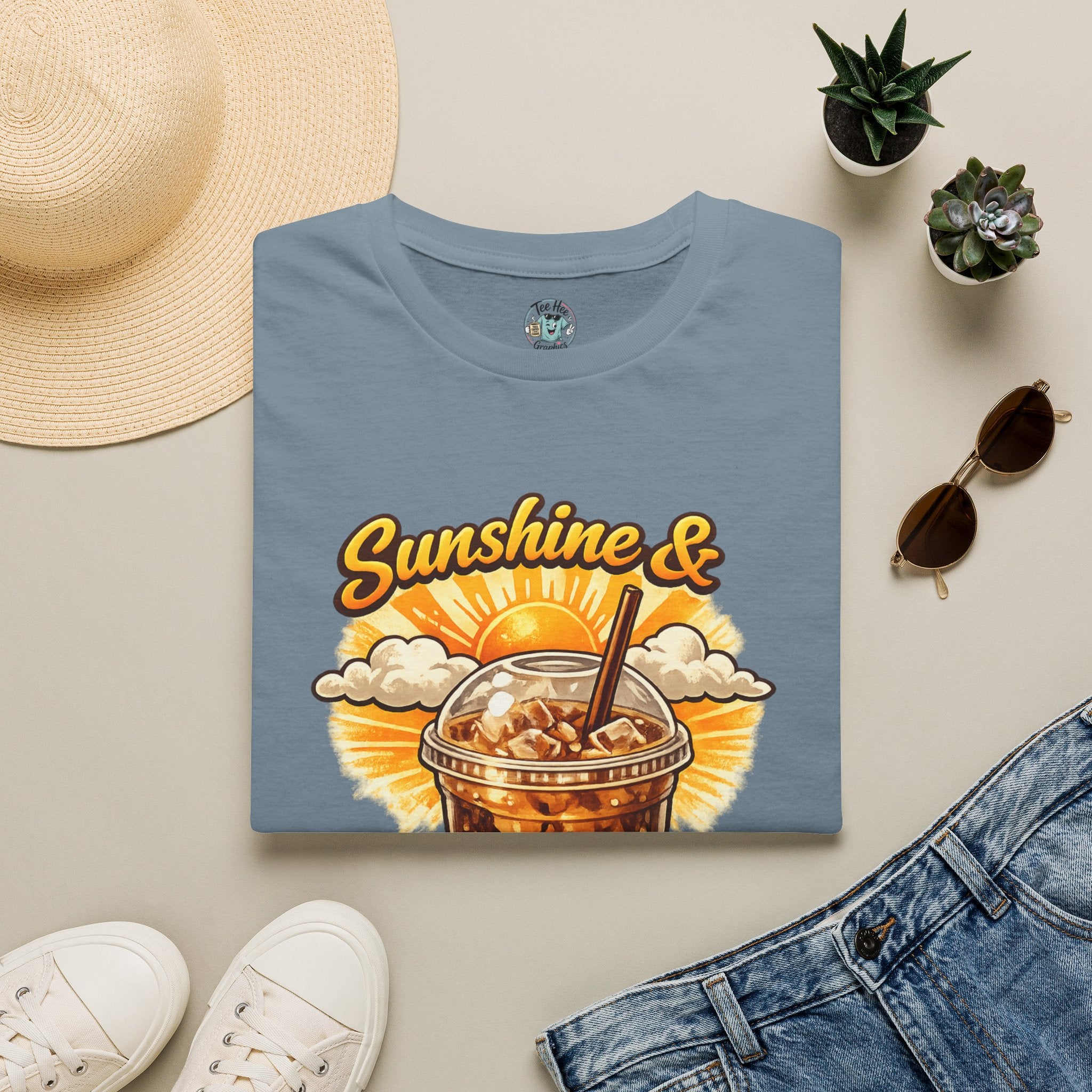 Sunshine & Iced Coffee T-Shirt — Summer Cafe Vibes Tee