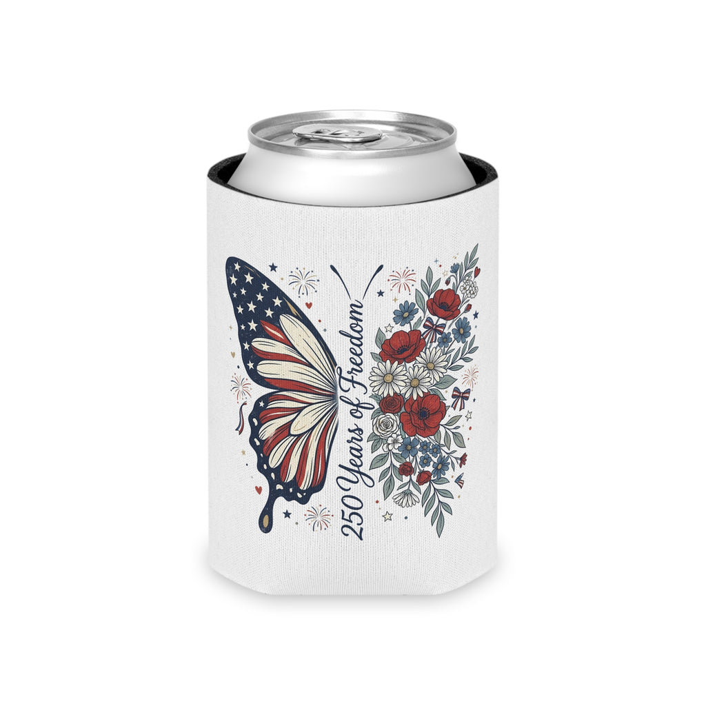 Patriotic Butterfly Can Cooler — Red White & Blue Koozie