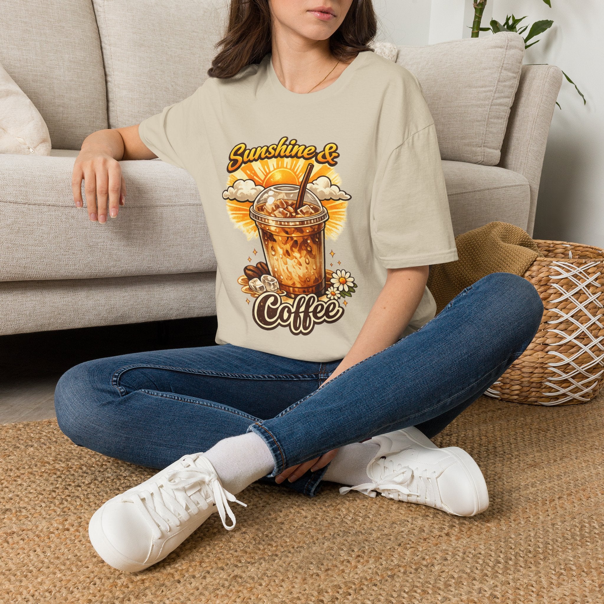 Sunshine & Iced Coffee T-Shirt — Summer Cafe Vibes Tee