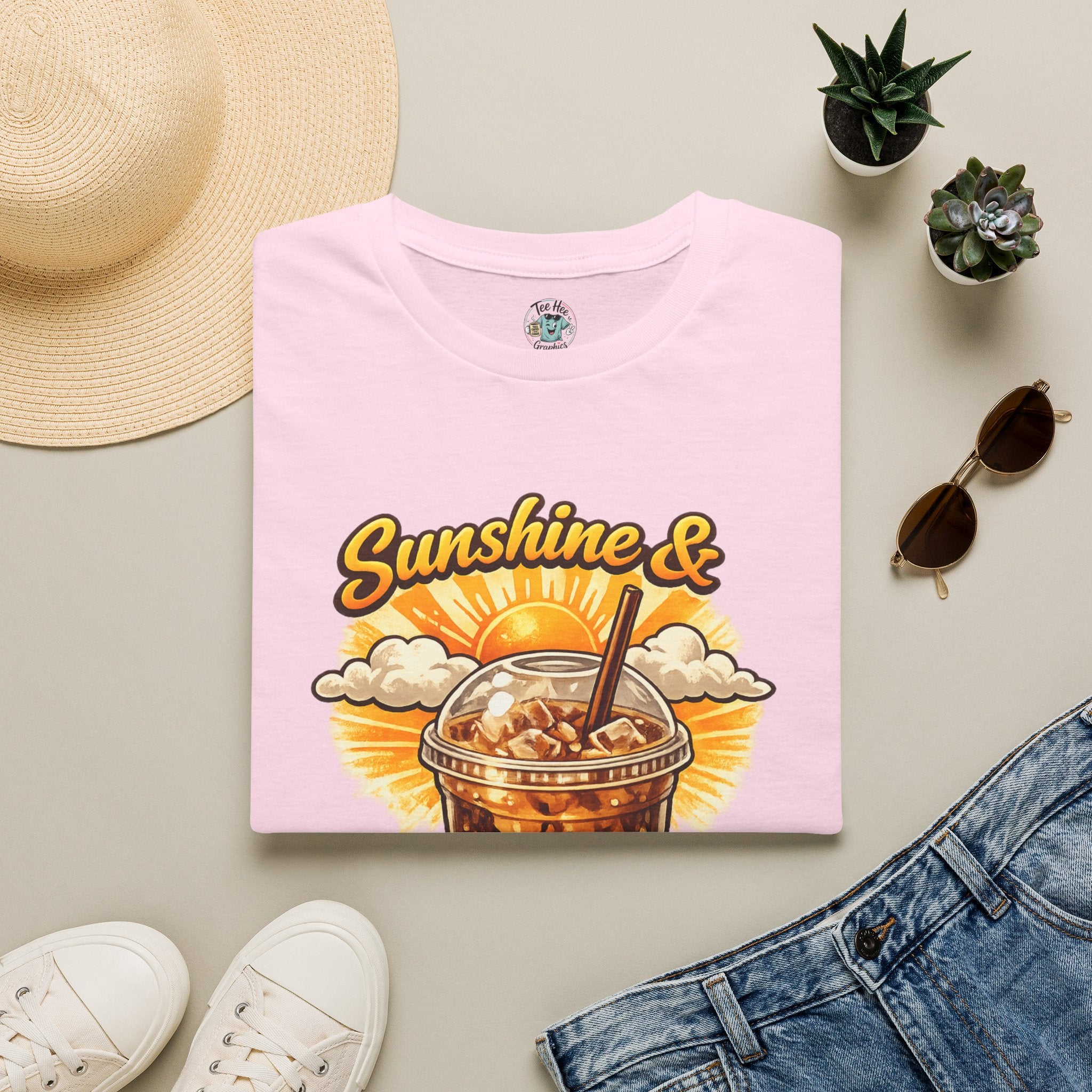 Sunshine & Iced Coffee T-Shirt — Summer Cafe Vibes Tee